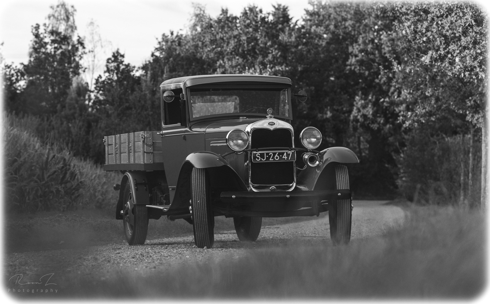 T-Ford pickup truck zwart wit