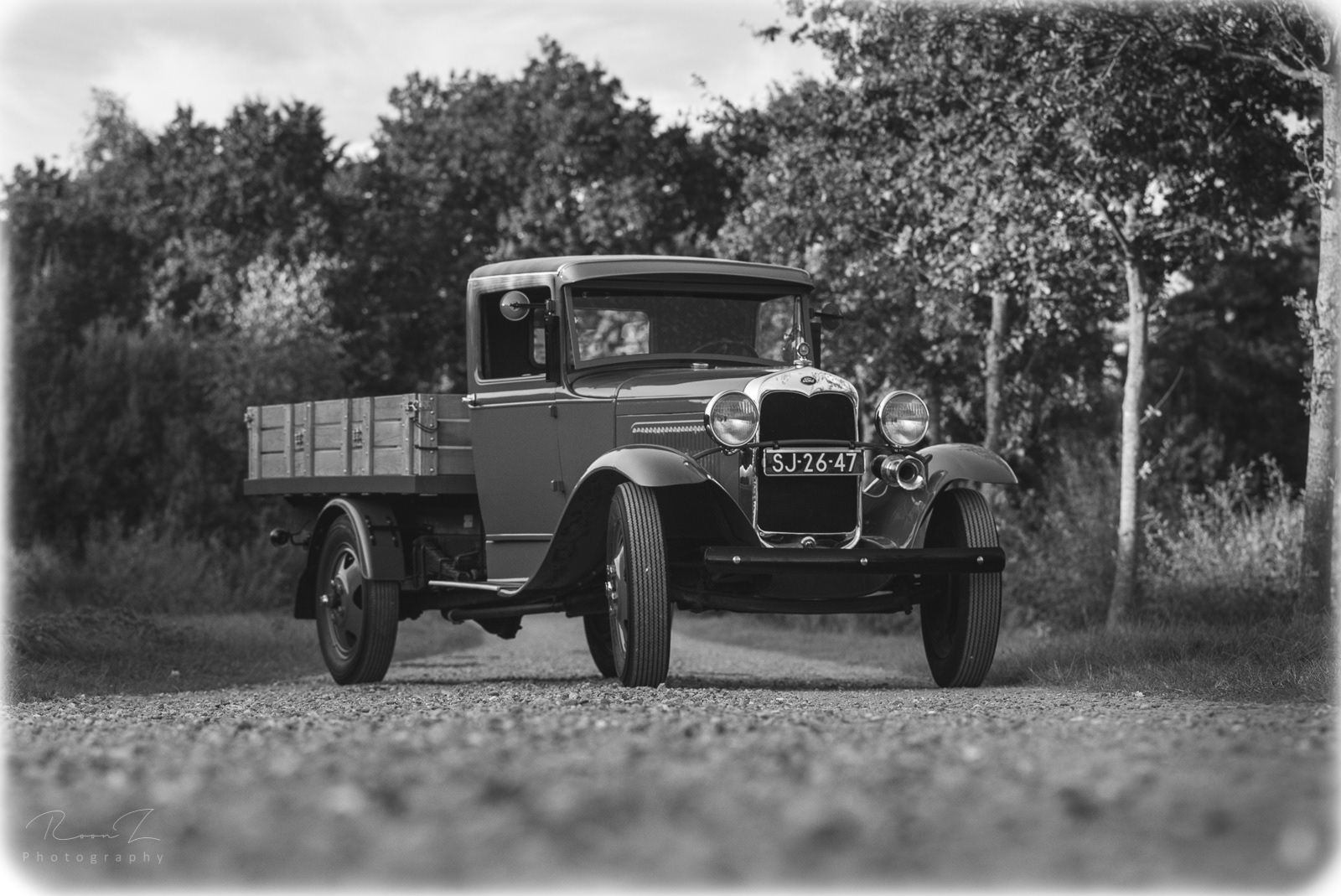 T-Ford pickup truck zwart wit