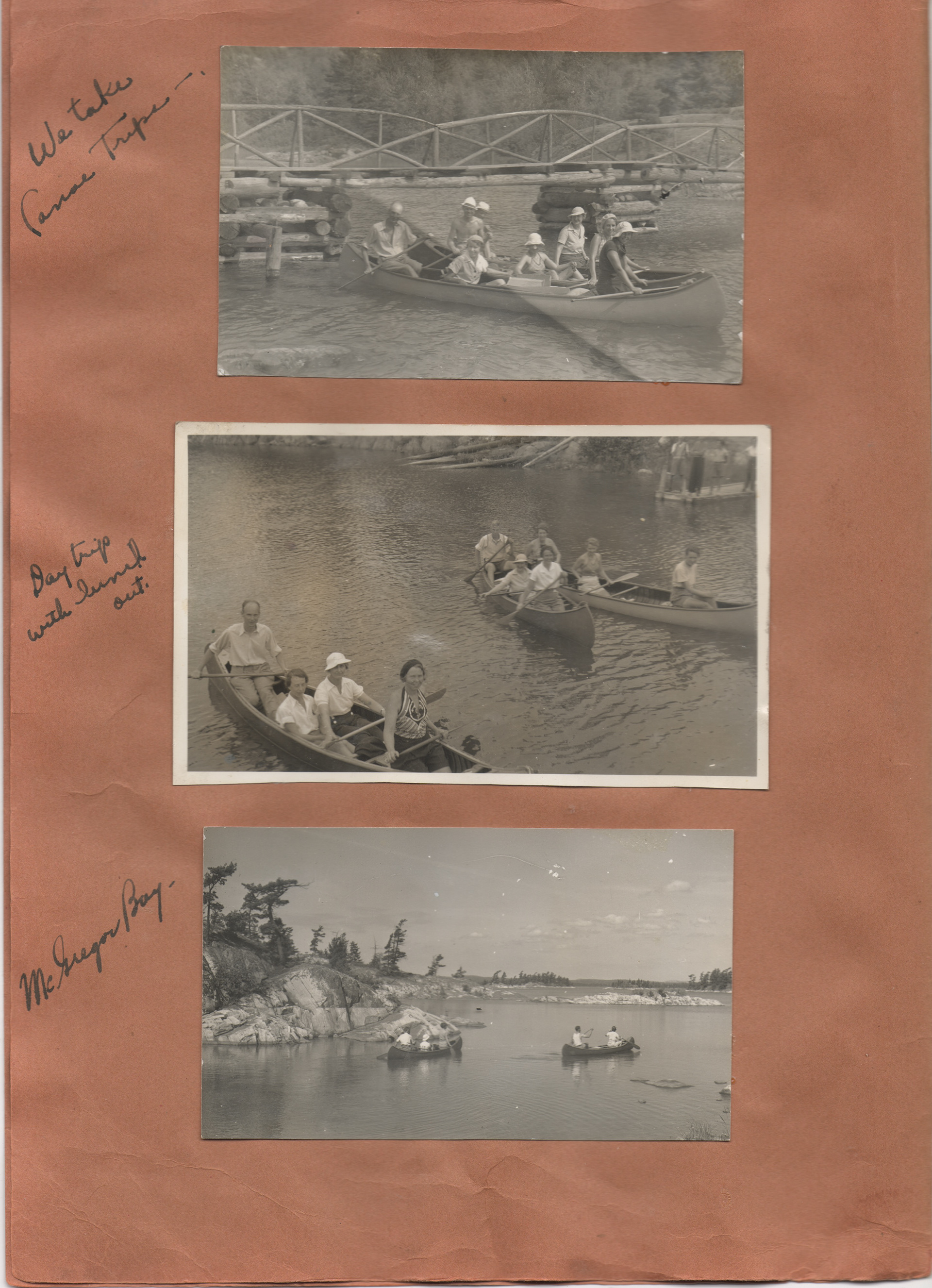 Canoe practice from the Killarney Mountain Camp , Baie Fine, scrapbook - 1930s. - Stuart Cork