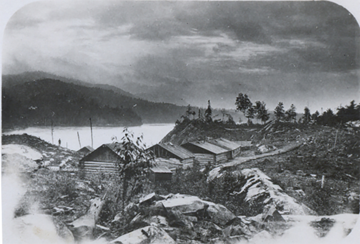 Red Mill logging camp run by mr rogers at long Lake ( now Three Narrows lake ) circa 1920s - Spreadborough collection