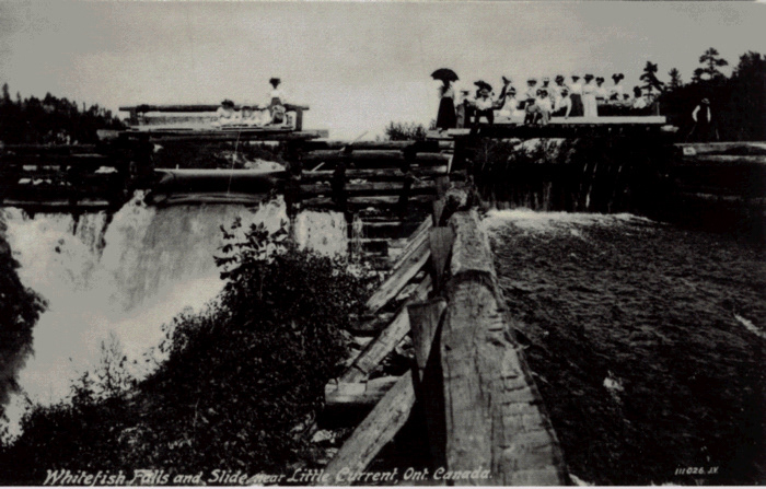 Early 1900s and a women's group from Little Current.Whitefish Falls & Log Chute Hugh Cummings Photo - Tim Gallagher