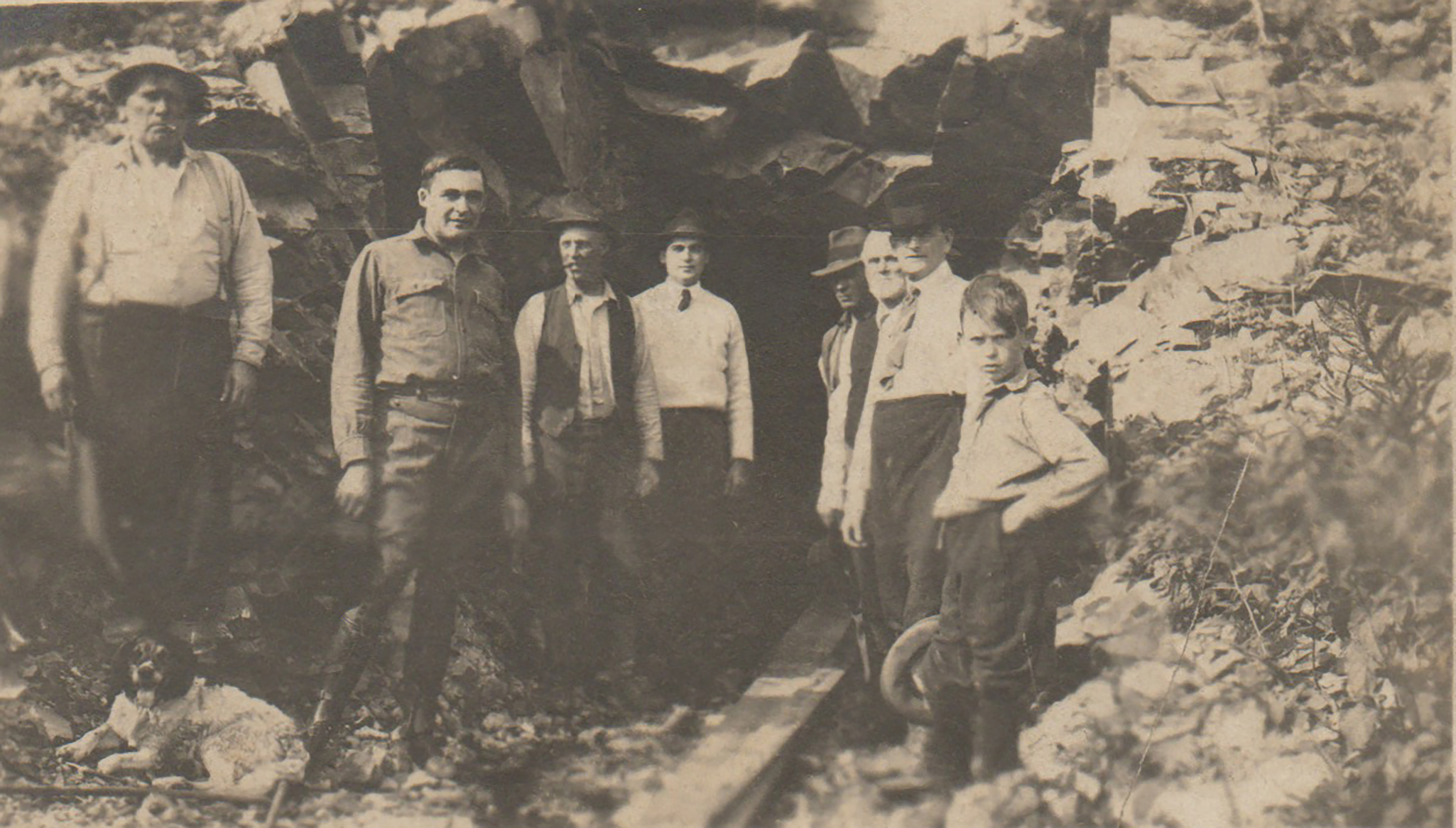 Investors & prospectors at Howry Mine, Murray Lake circa 1920 - Bull Archives