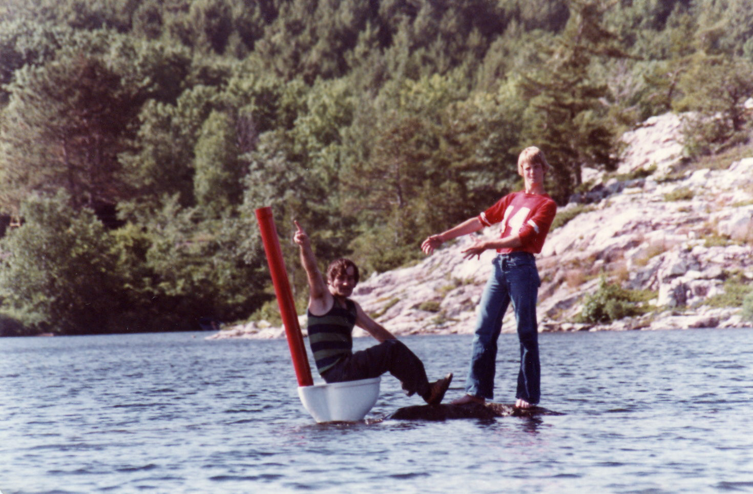 Harold Golden & Daran Brunne on toilet rock 1979