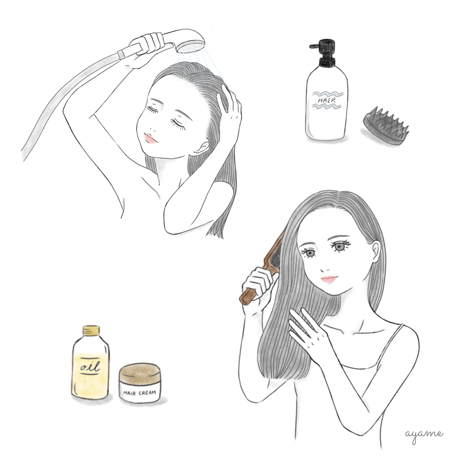 ヘアケア ヘアケアイラスト 女性誌イラスト おしゃれイラスト 女性イラスト
