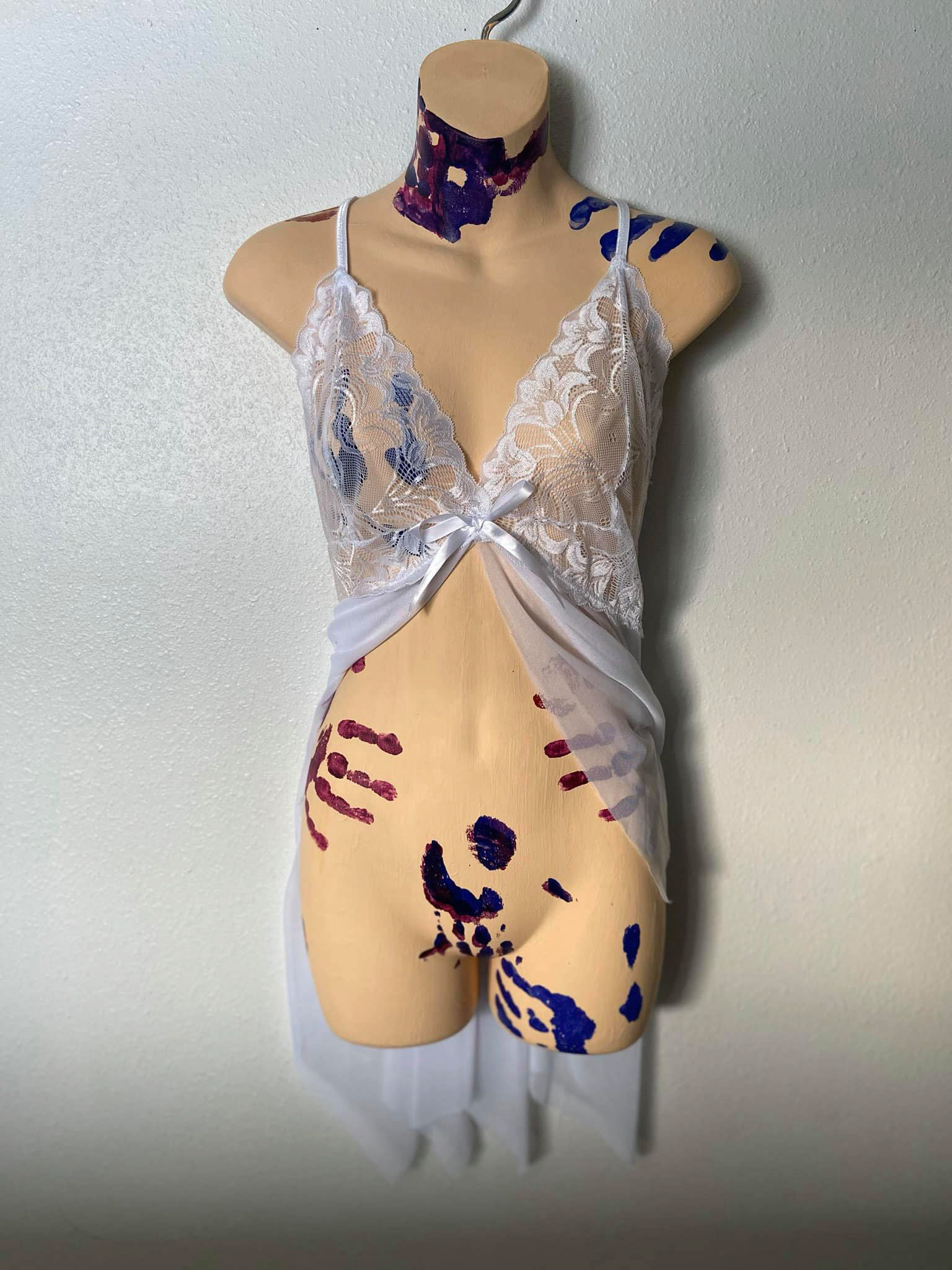 Echoes (1) (2019) • Recycled mannequin, acrylic paint, and fabric • 32x15.5"