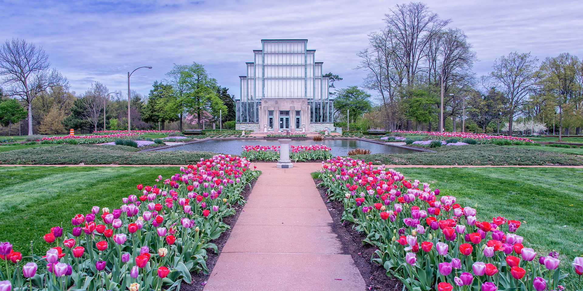 Springtime at the Jewel BoxThe Jewel Box is a display greenhouse in Forest Park, noted for its unconventional, cantilevered, vertical glass walls rising 50 feet high. It hosts special floral shows at Christmas, early Spring, Easter, Mother’s Day, Summer and Fall.