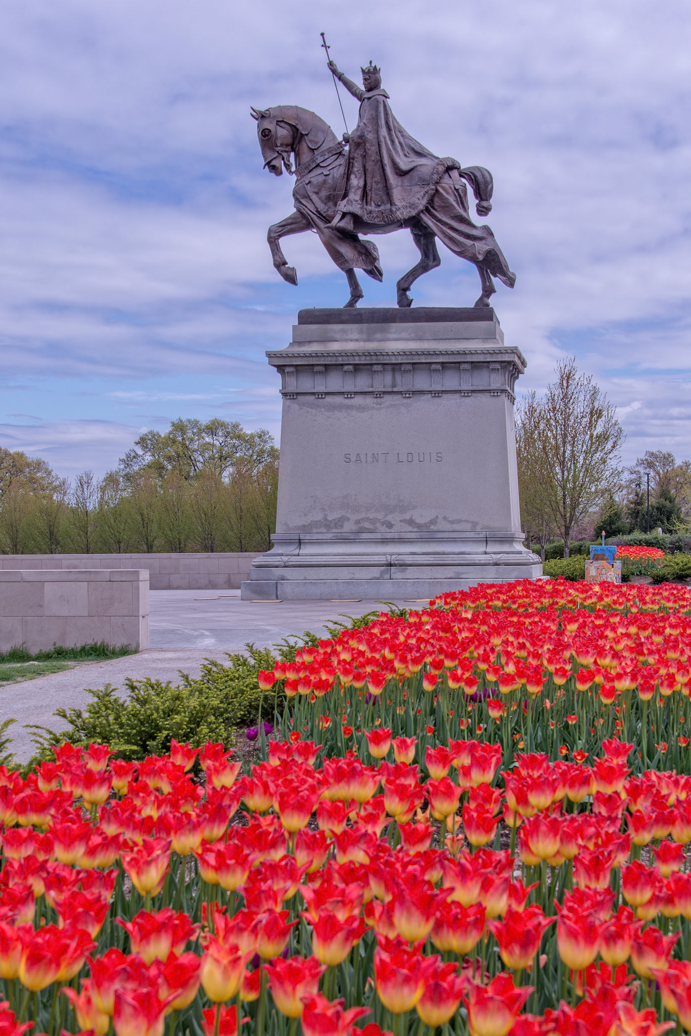 Apotheosis of St. Louis sits in front of the St Louis Art Museum in Forest Park. The statue memorializes King Louis IX of France, the namesake of St. Louis, Missouri. Prior to the completion of the Gateway Arch, the statue was the principal symbol of the city. It has served in the iconography of St. Louis for more than a century.
