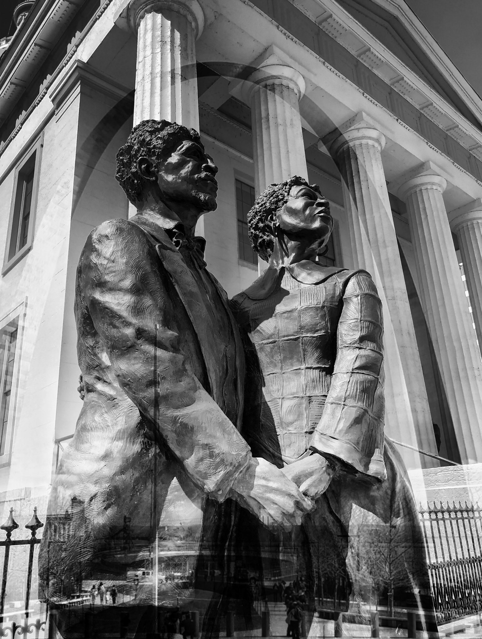 Dred &amp; Harriet Scott, Digital Art;St. Louis' Old Courthouse is linked with the story of the Underground Railroad and listed in the National Park Service's National Underground Railroad Network To Freedom. It was both a public forum where slaves were auctioned from its steps in estate settlements, as well as a courthouse, the site of hundreds of law suits for freedom. One particular lawsuit, the 1847 Dred Scott law suit, gained particular notoriety as it hastened the start of the country's Civil War. Scott and his wife Harriet were initially granted freedom but, after appeals, the Supreme Court decided that slaves were property, and as such, had no right to sue.