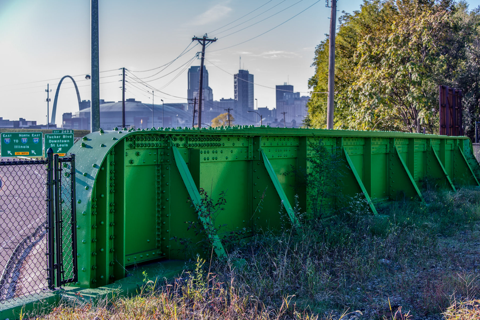 A view from the Trestle, an abandoned, but historic and elevated 1.5 mile segment of rail line in Old North St. Louis and a part of The Great Rivers Greenway.  At one point, plans were to transform the Trestle into an urban park and greenway. Whether that actually happens is yet to be determined.