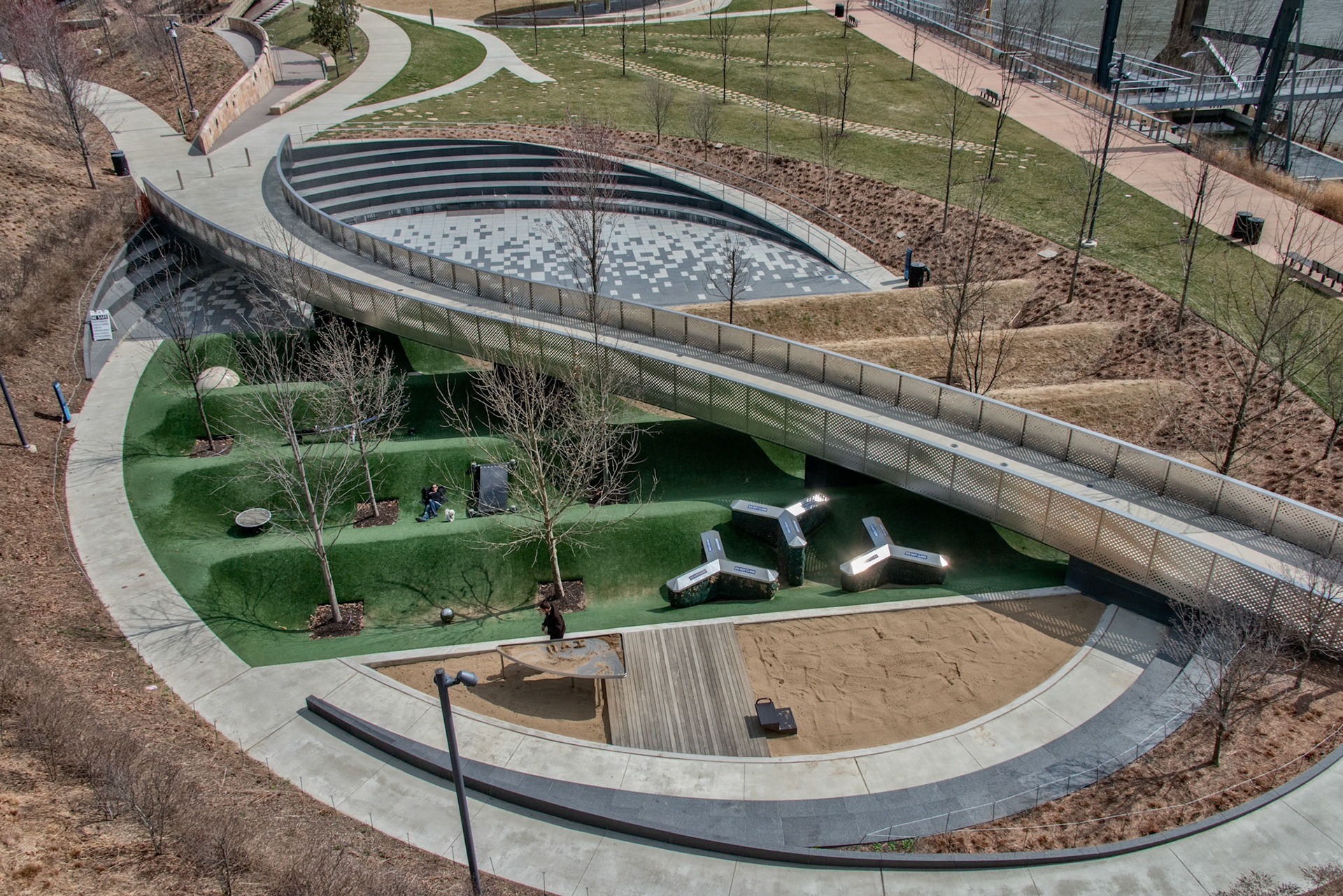 View from the John Seigenthaler Pedestrian Bridge, formerly the Shelby Street Pedestrian Bridge