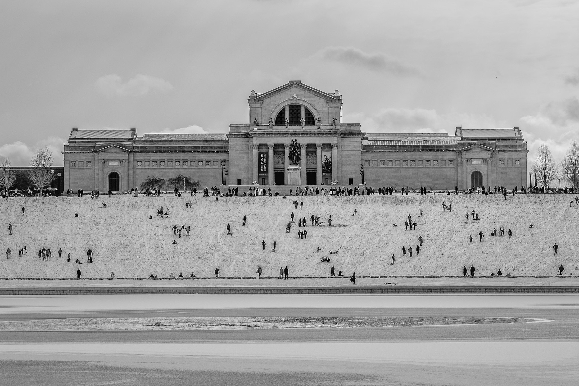 Sledding on Art Hill in Front of the St Louis Art Museum