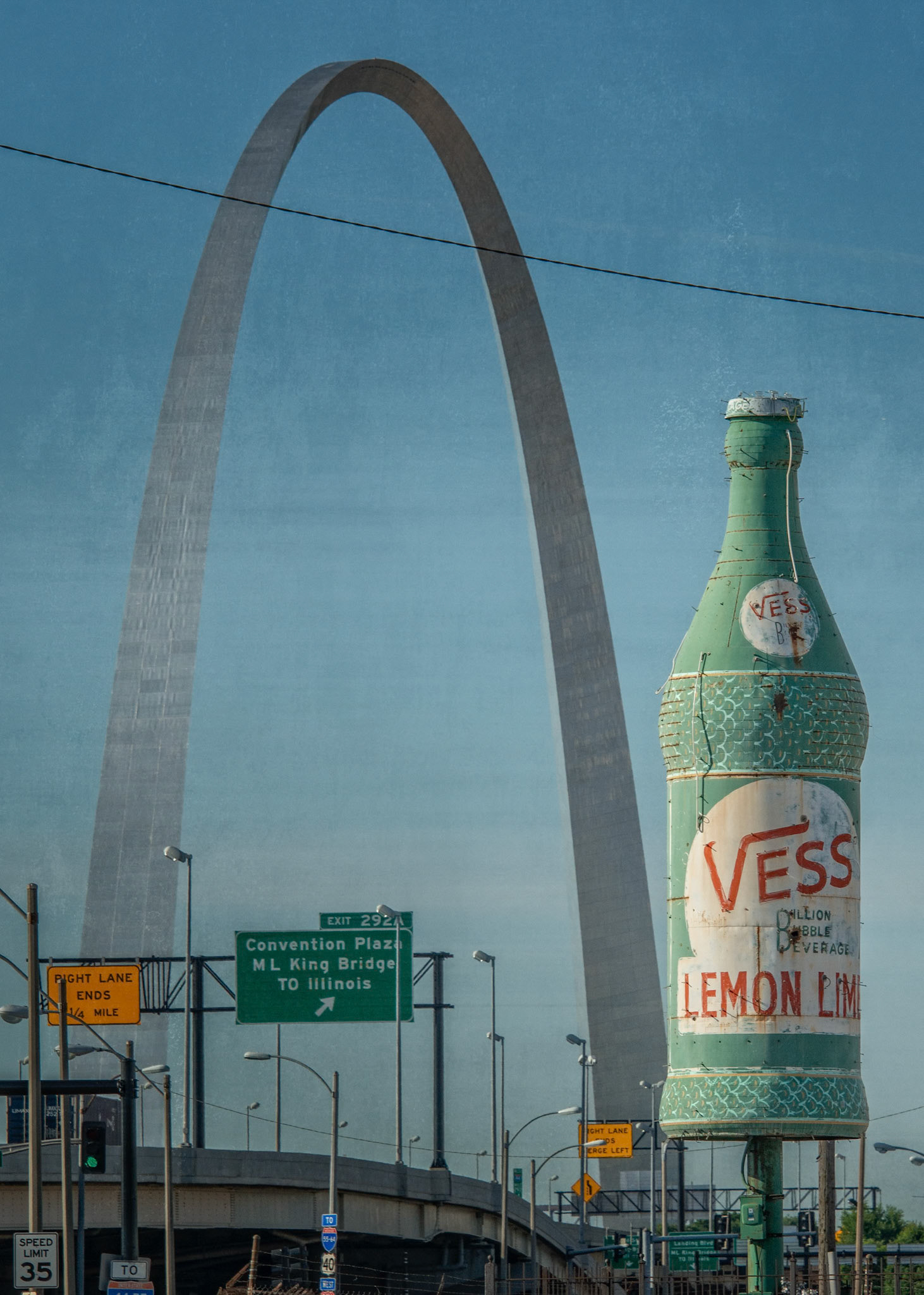 Columbus Square is an area just north of downtown St. Louis.  On the eastern edge, a vintage Vess soda bottle greets visitors to the city as they approach from the north on I-70.