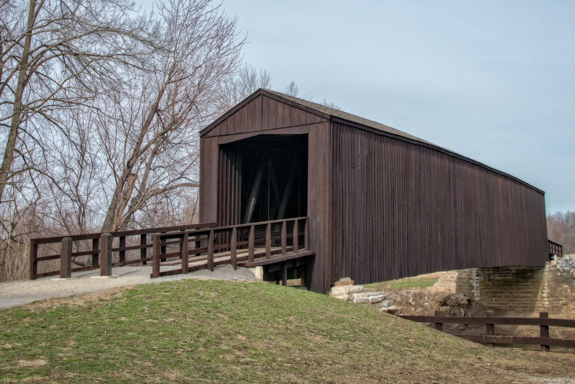 The Burfurdville Covered Bridge is the oldest remaining Covered Bridge in Missouri, located at the Bollinger Mill State Historic Site, in Cape Girardeau County, MO. Construction is of the Howe Truss design and began 1858. It is unclear if construction was completed before or after the Civil War.