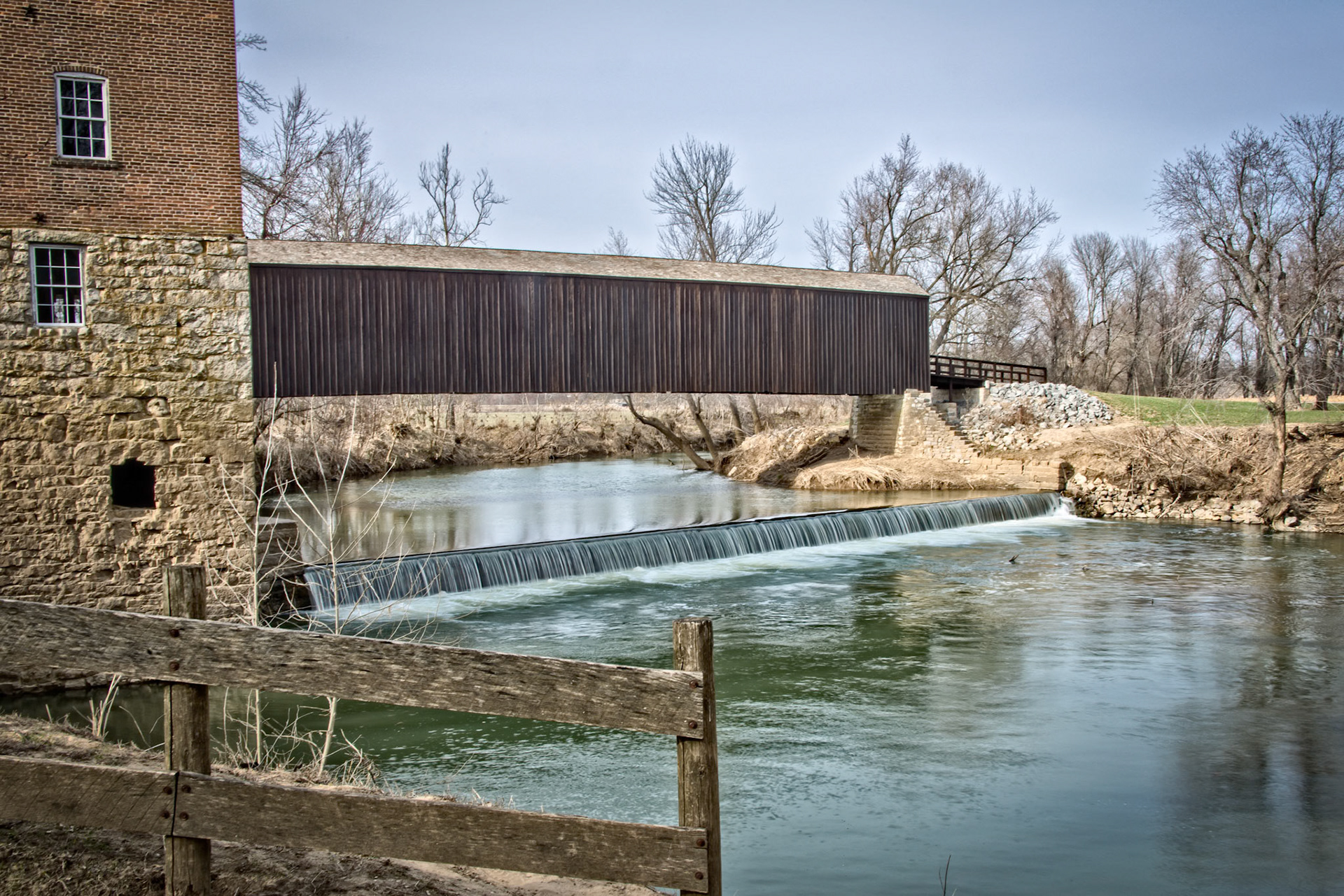 The Burfurdville Covered Bridge is the oldest remaining Covered Bridge in Missouri, located at the Bollinger Mill State Historic Site, in Cape Girardeau County, MO. Construction is of the Howe Truss design and began 1858. It is unclear if construction was completed before or after the Civil War.