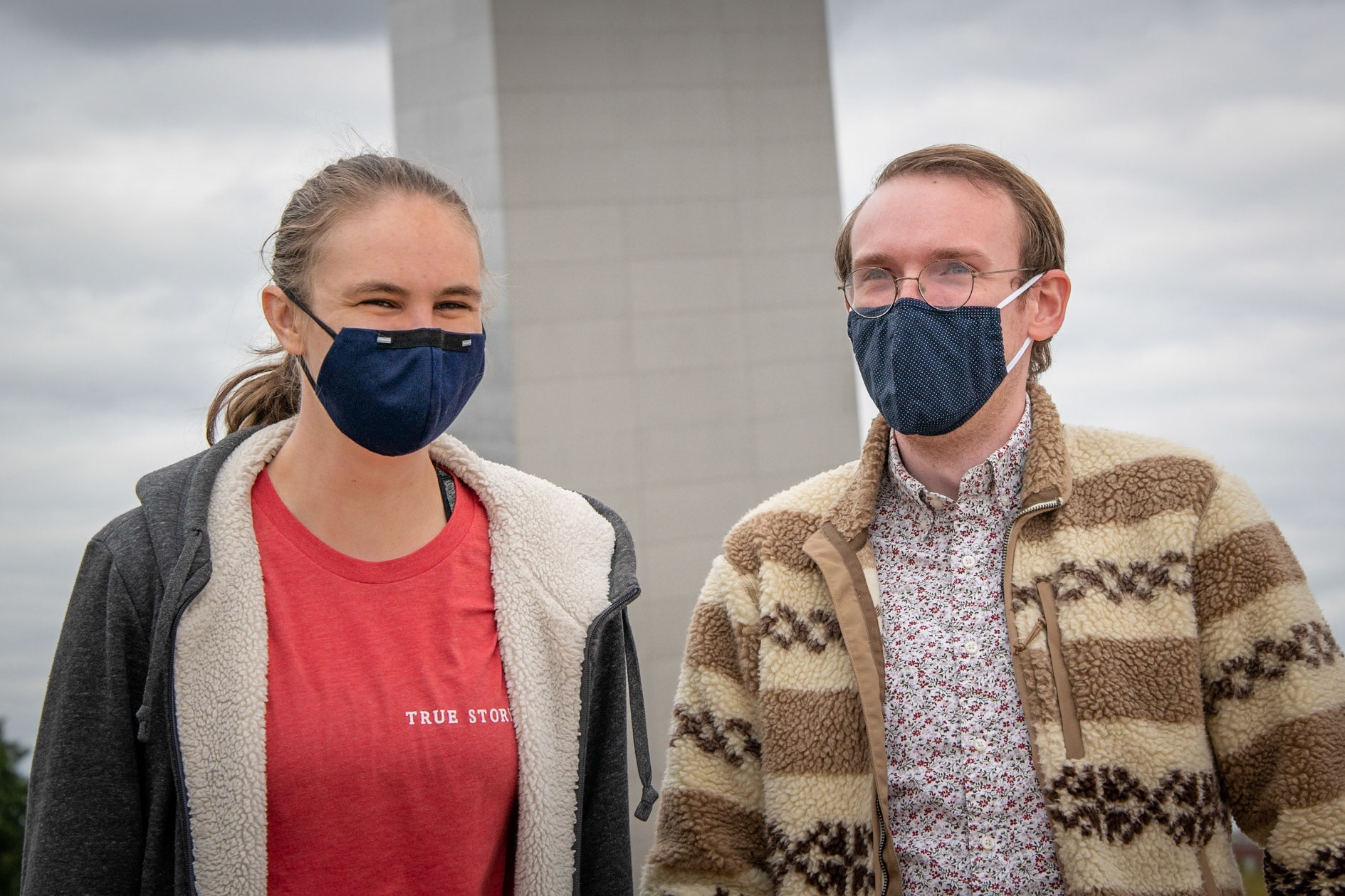 Q: How do you feel about wearing face masks?   A: It's OK. I'm getting used to it... I'm getting used to it too. I actually think of it as a "civic duty".  Q: Do you have any tips for making masks easier to wear?  A: They tend to fog up the glasses. If you can find a mask with one of those nose clips, make sure it fits close to the nose. That helps. Yes, and the ears. It's important to have comfortable straps around the ears.