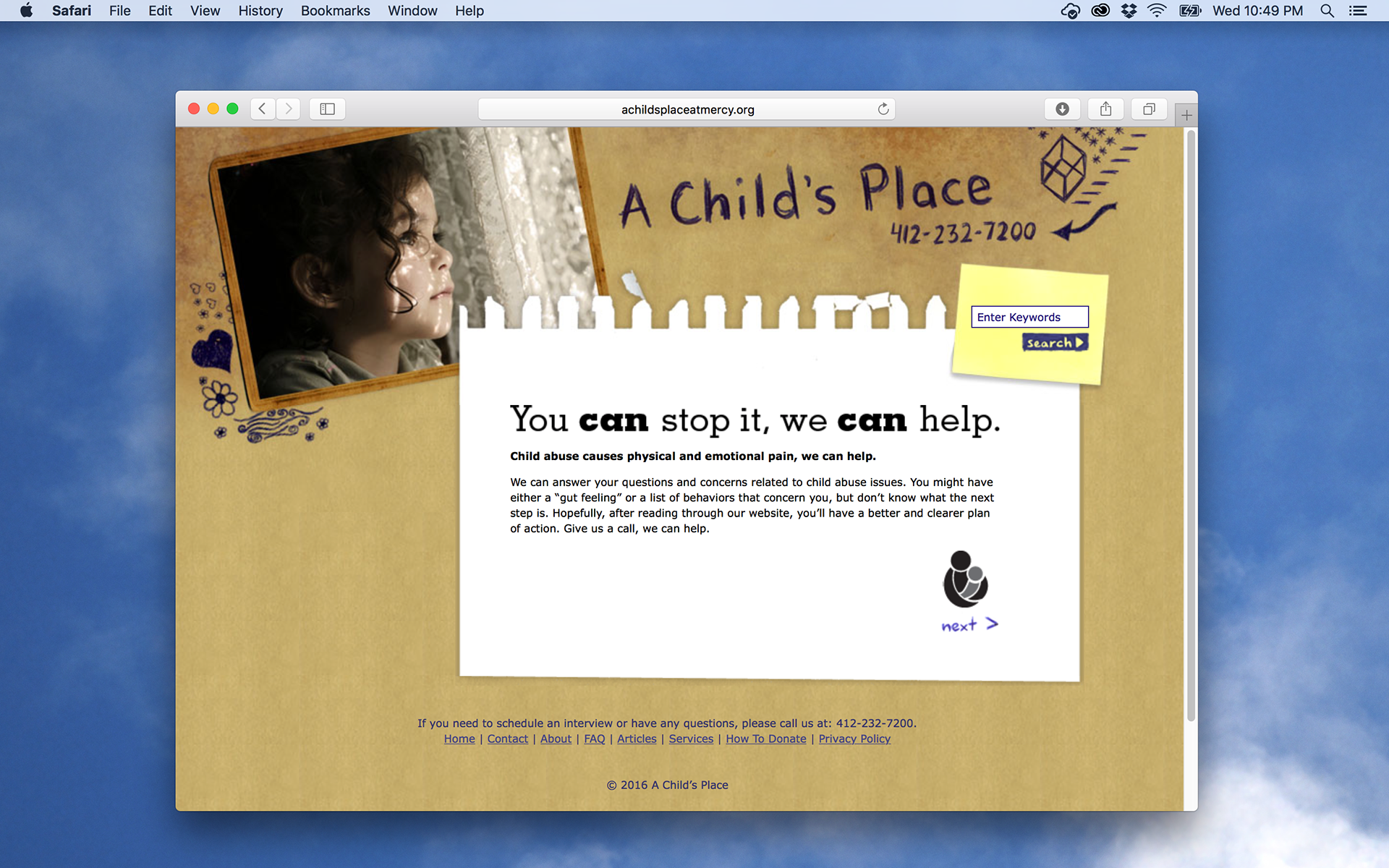 Client: A Child's Place at Mercy | Project: Website | Firm: Fitting Group