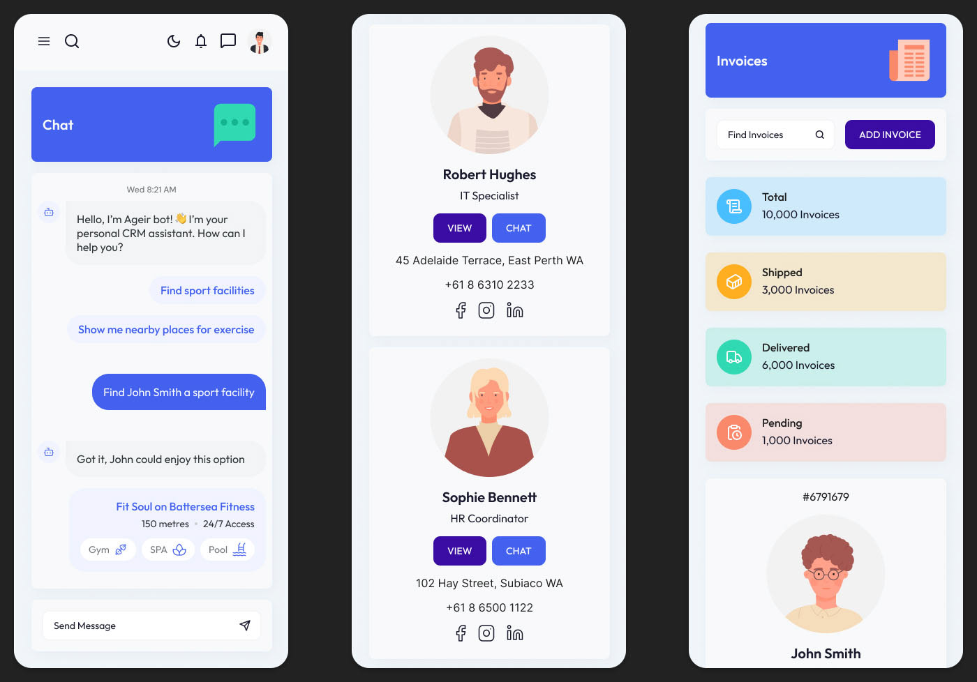 Mobile Screens of Ageir CRM