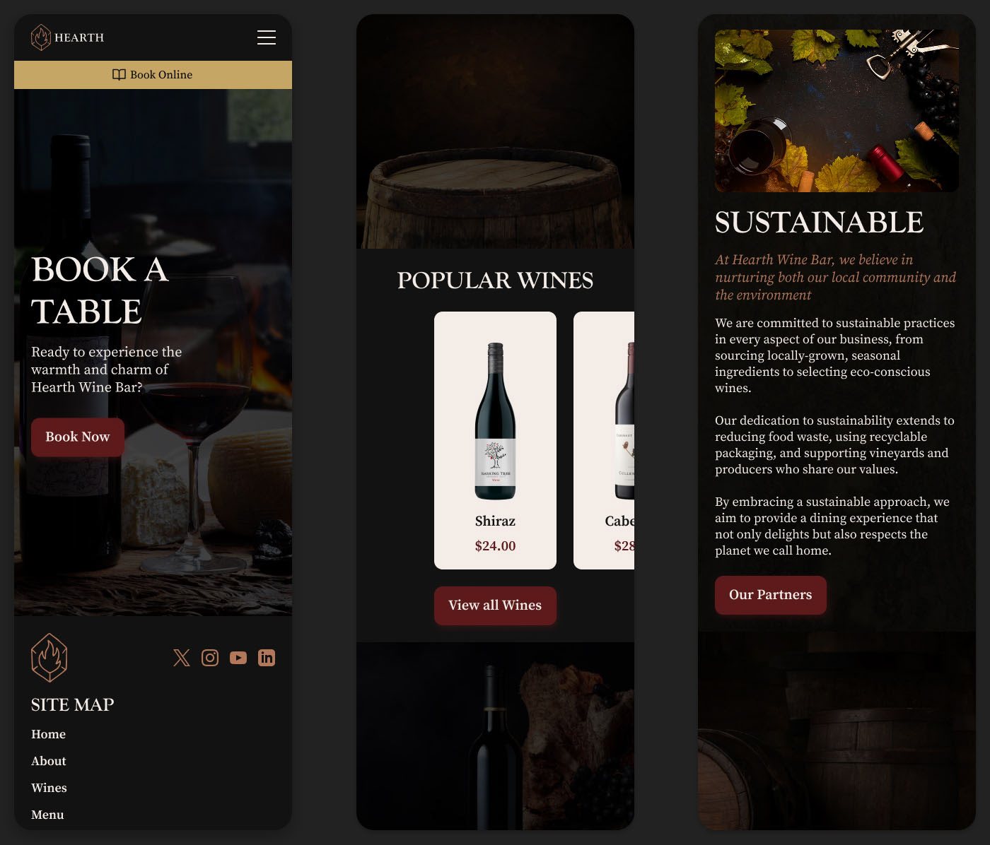 Mobile Screens of Hearth Wine Bar