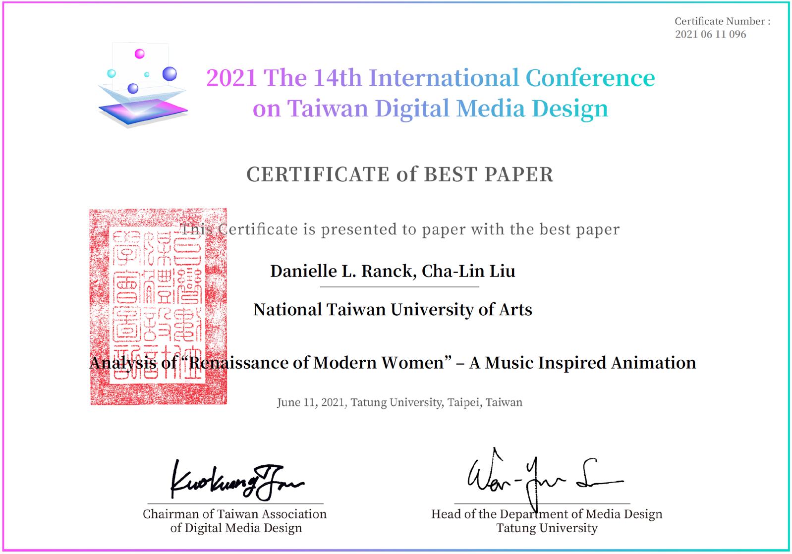 Best Paper at the ICTDMD Awards