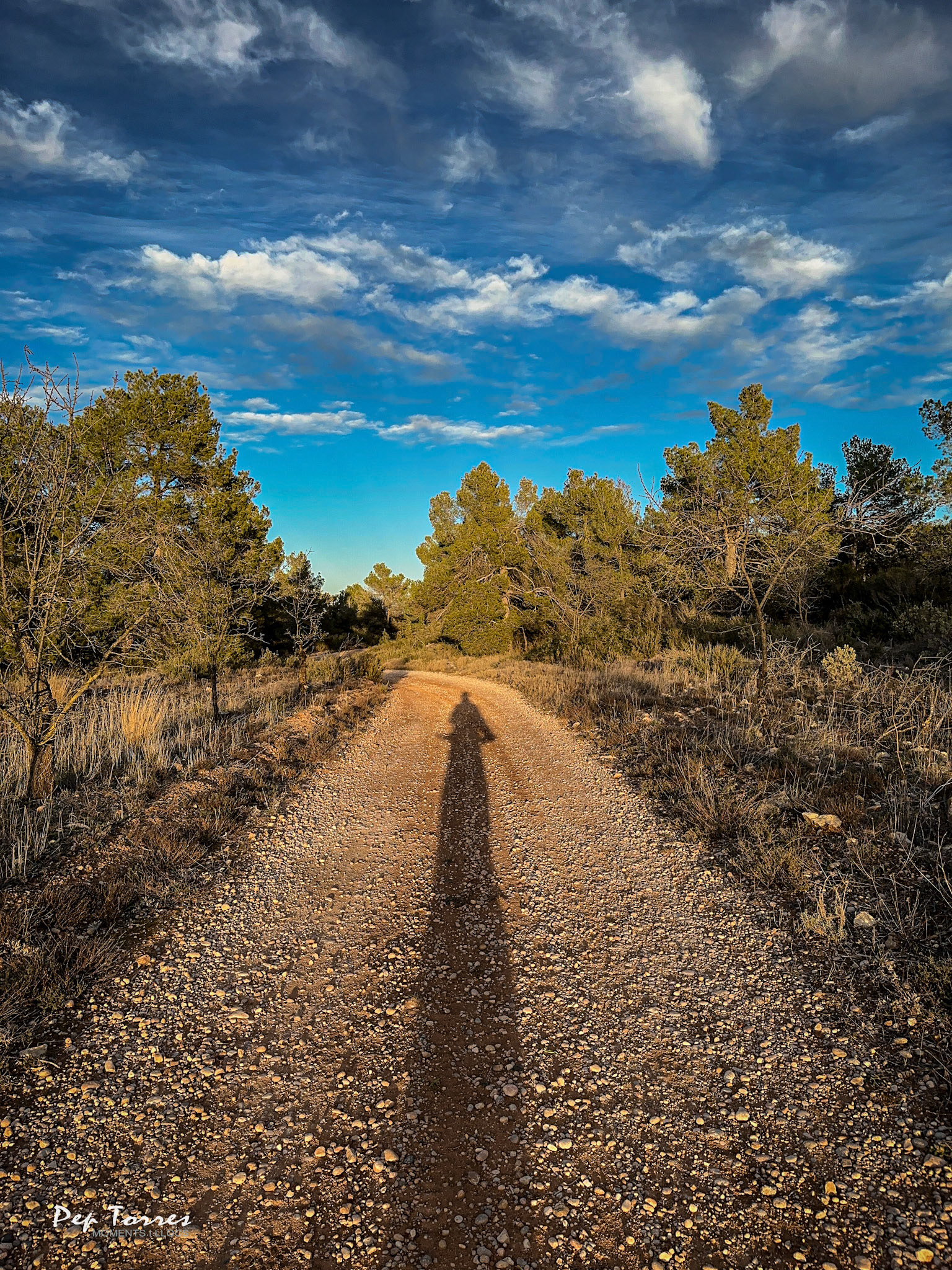 Pel camí de la Devesa, Vimbodí i Poblet, Conca de Barberà.D'ençà que el dilluns la Marta d'@imaginem_fotografia, recordés el segon objectiu del #Repte52Imaginem: fer una fotografia que compleixi la regla dels 2/3, que buscava com aconseguir-la. Avui he sortit a fer un tomb amb bici per intentar-ho de nou, i quan estava segur que trobaria la solució després d'aquell revolt a l'esquerra del camí de la Devesa, he vist la meva ombra, i he decidit saltar-me-la. De fet, era l'altra opció que contemplava la proposta.No soc original, ni seré l'únic que ho haurà fet, però qui em coneix, sap que també ho he dit moltes vegades, més encara a partir de certa edat.