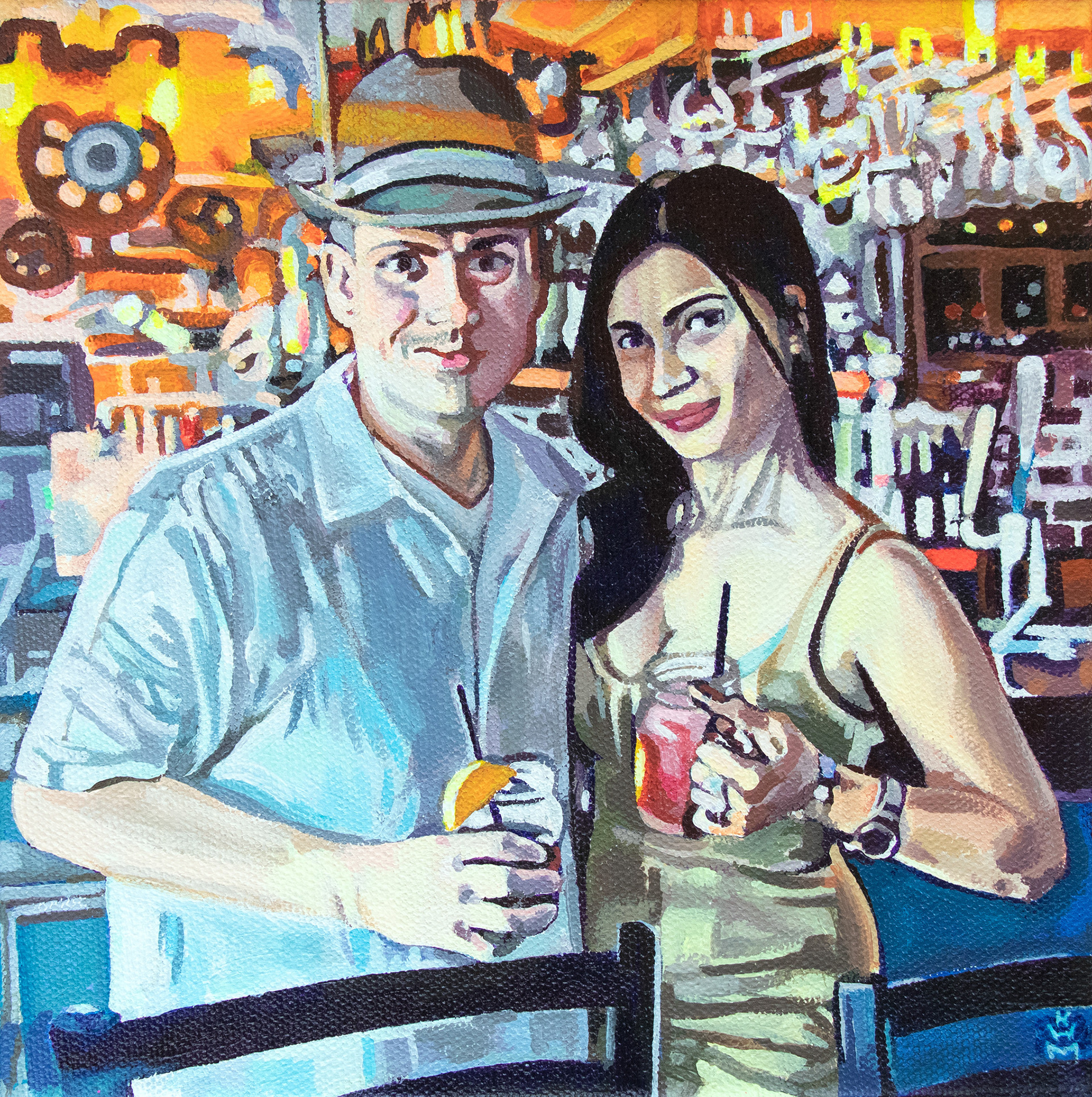 Jason & Anu, 2023 8x8x1.5” Acrylic on Canvas