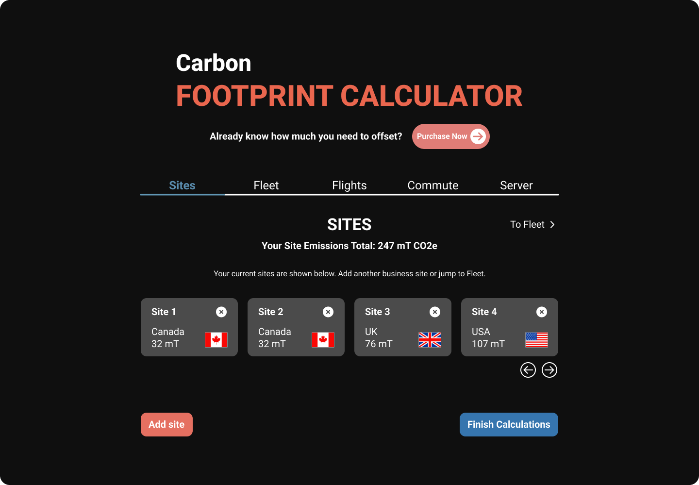 Carbon Footprint Calculator Overview - Physical Locations and Sites