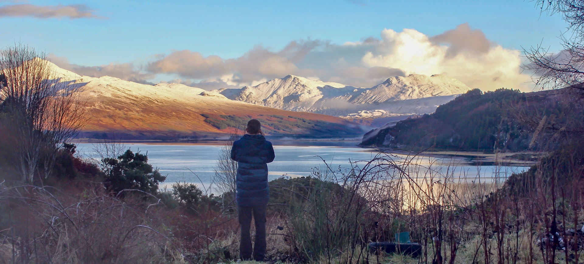 Taking photographs of the mountains near Stromeferry in Scotland.