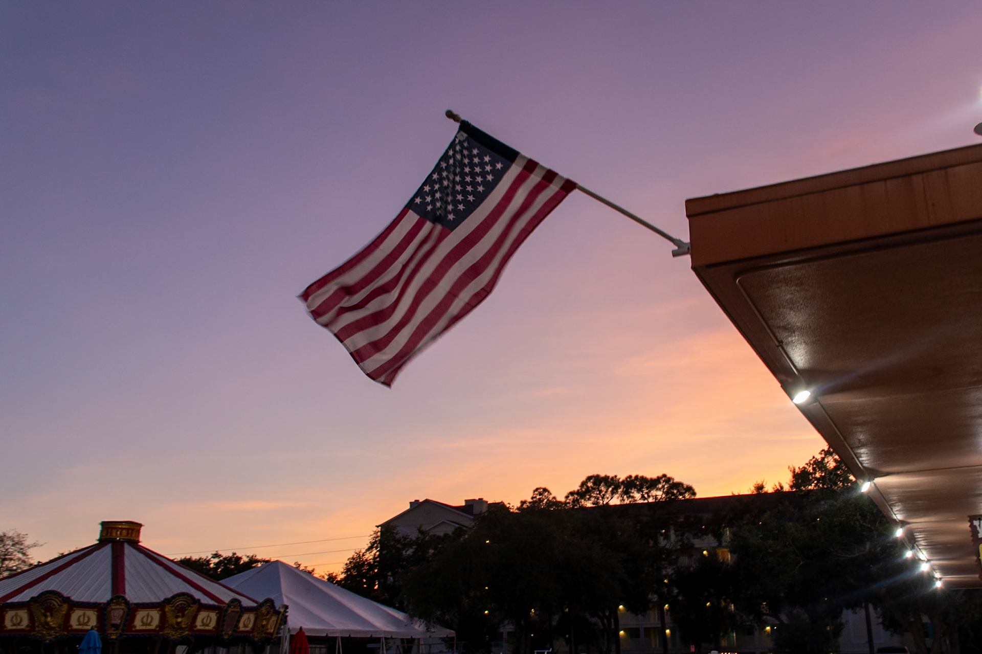 USA flag at sunset