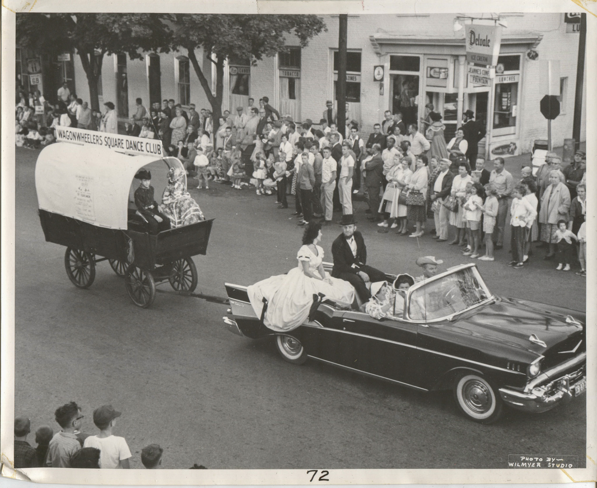 In Wagon: Larry 12 and Terry Izer 9, Jean and Lawrence Izer in back, Anita Mellot, Dorothy and Junior Waters in front