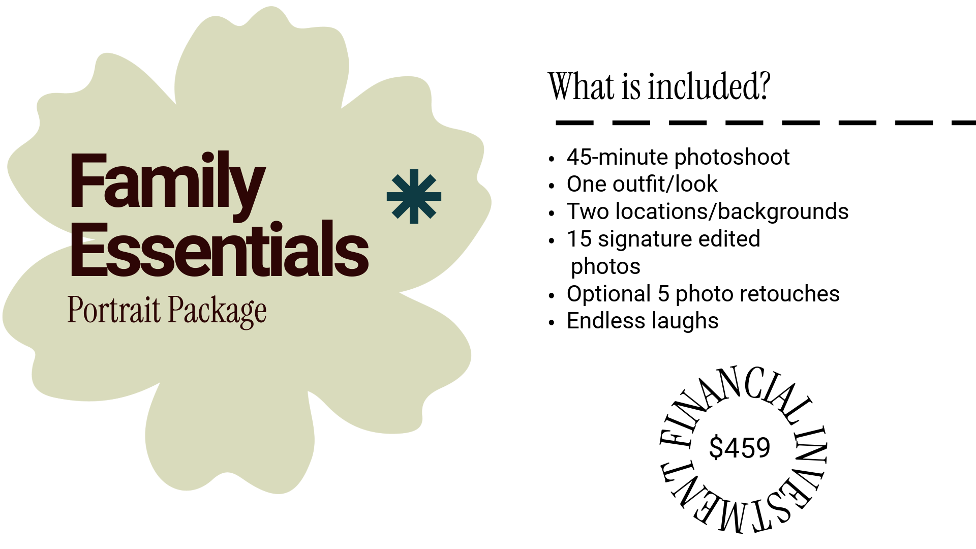 Family essentials portrait package details for North Carolina families looking for information on family photographer sessions in the Charlotte area, Mecklenburg County, Iredell County, Huntersville, Mooresville, and beyond.