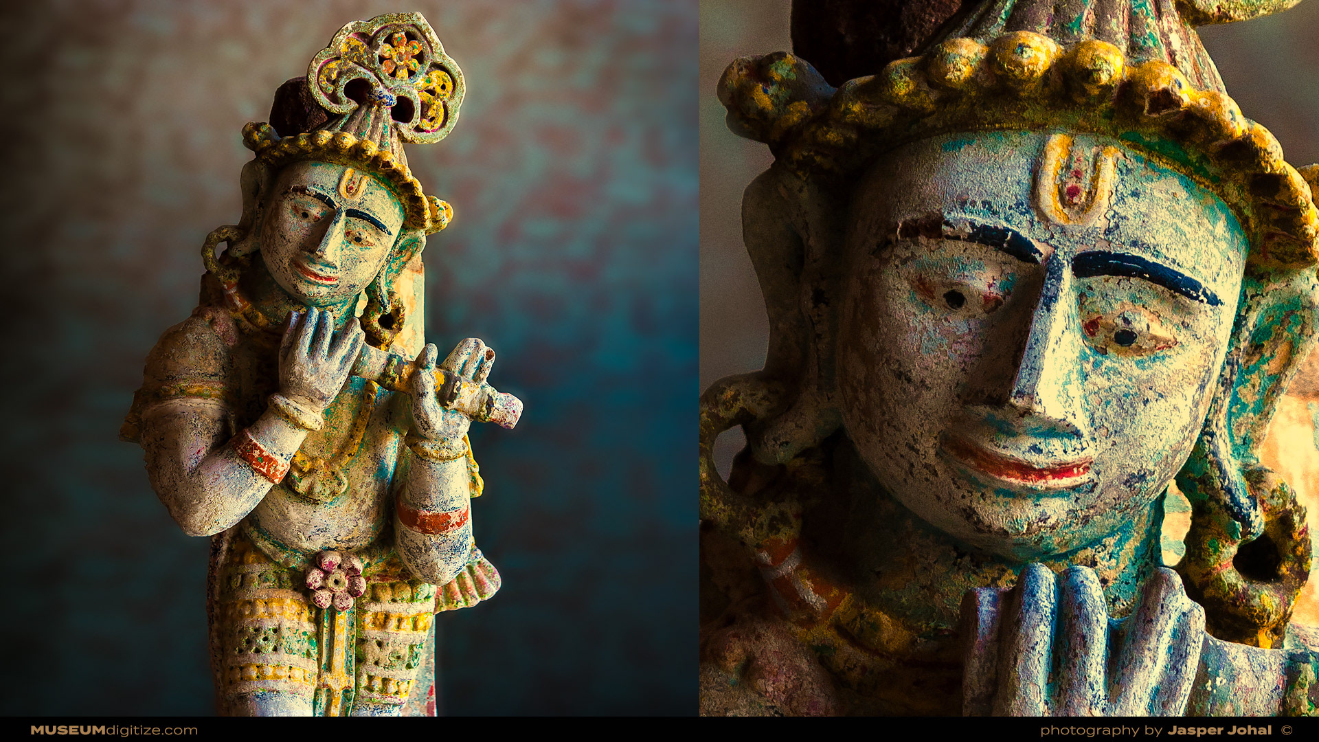 Lord Krishna playing a flute, India, 18th century, painted terracotta