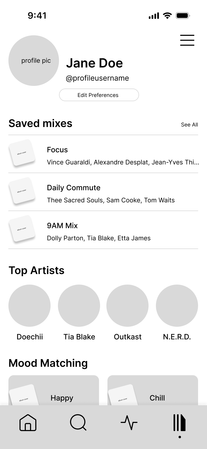 Profile/library wireframe