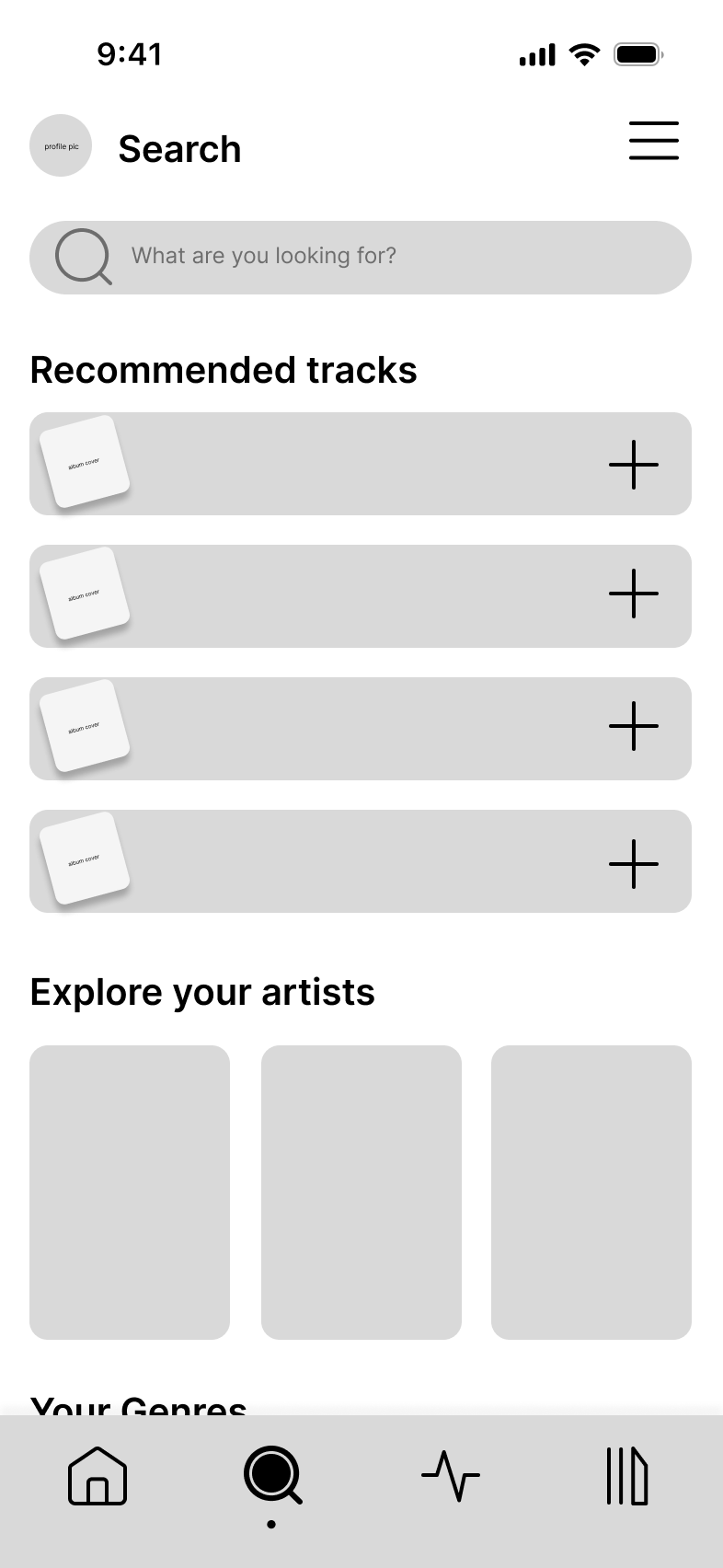 Search tab wireframe