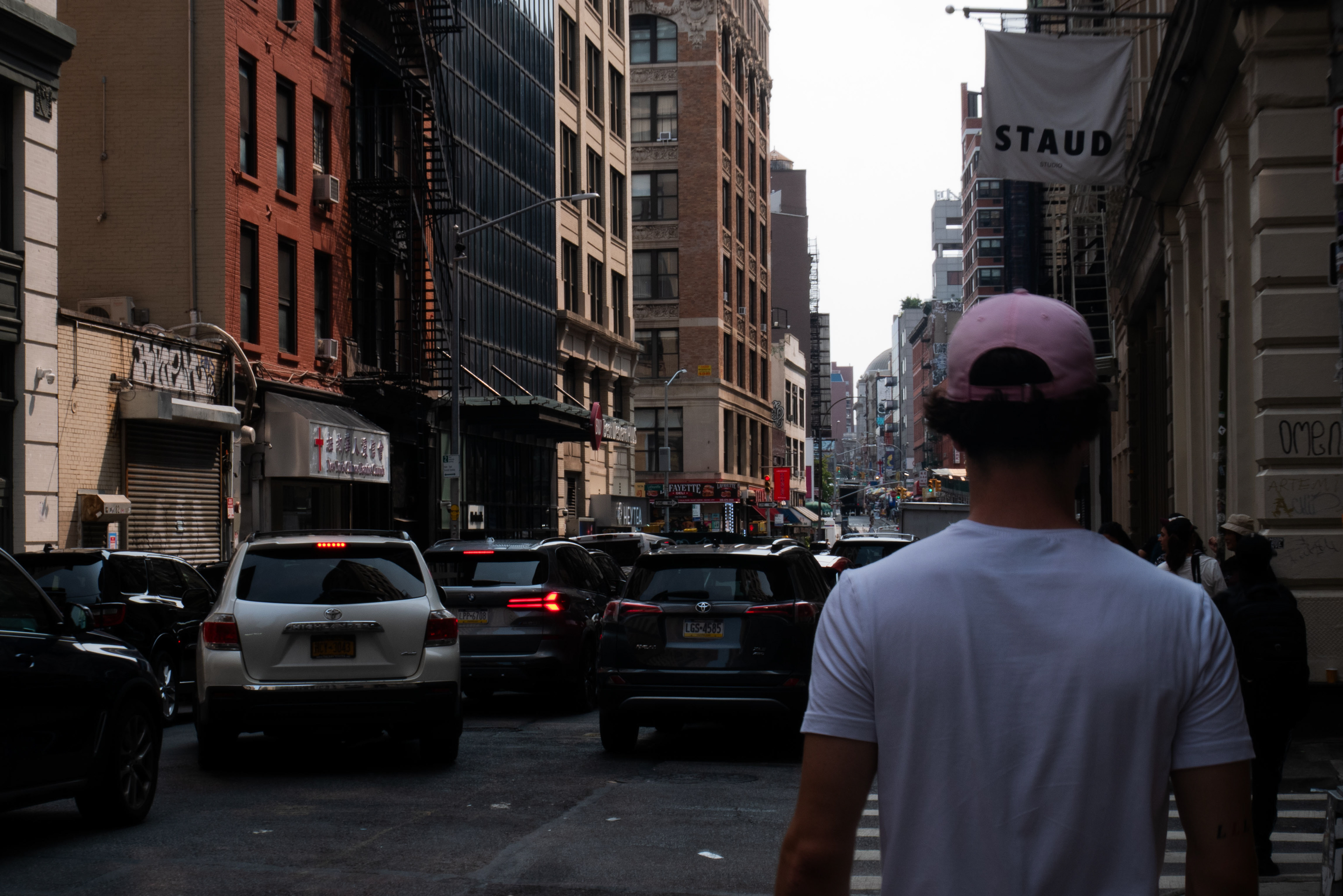 I can see a man in pink.