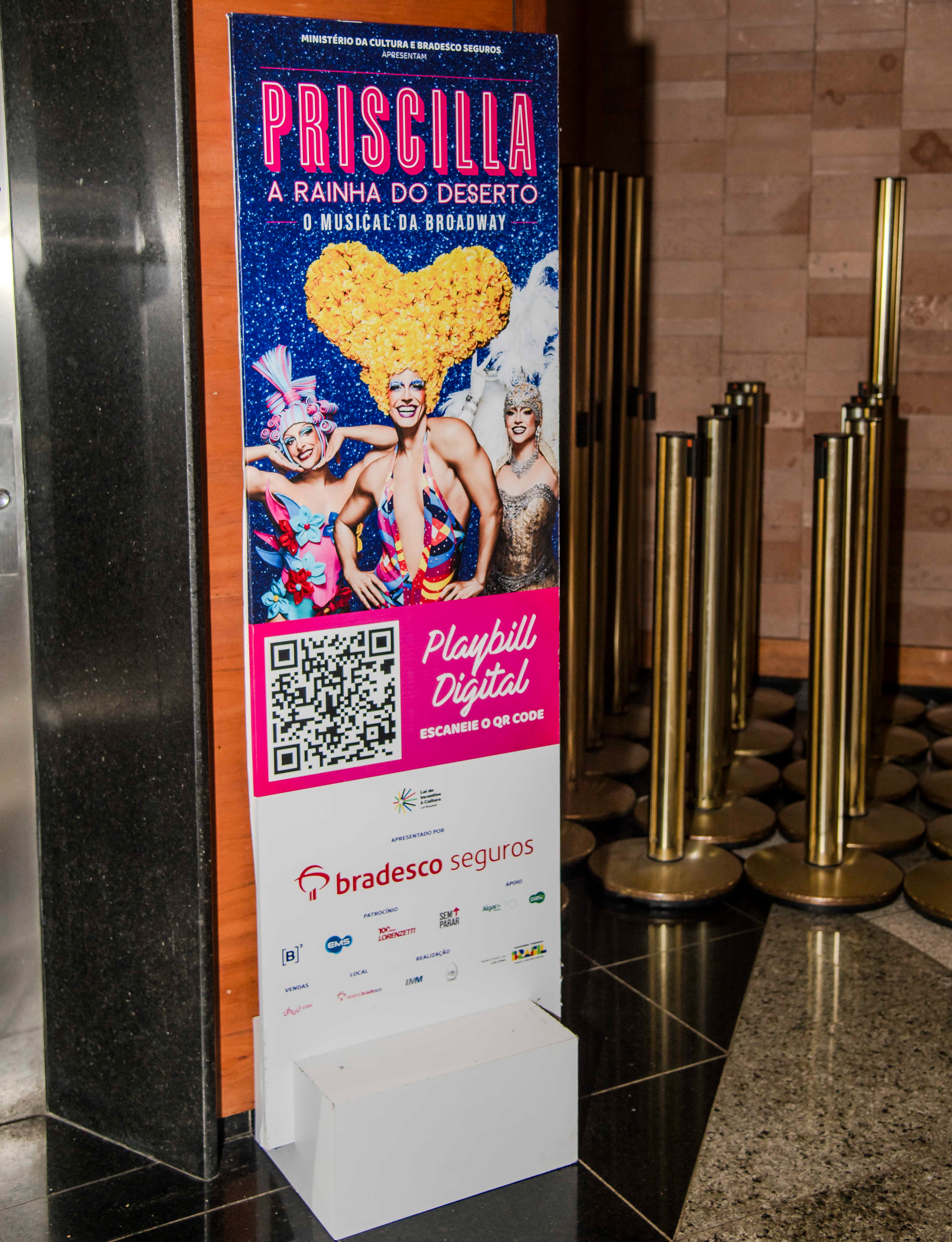 Closeup on the digital playbill totem.
