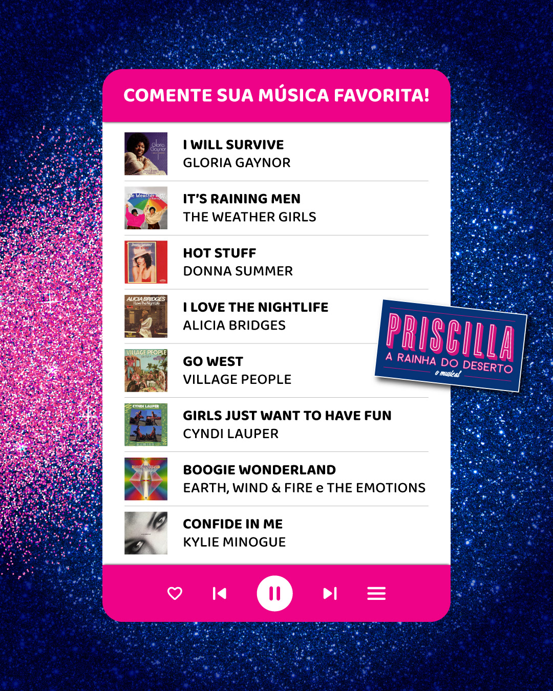 Playlist style layout featuring the songs of the show.