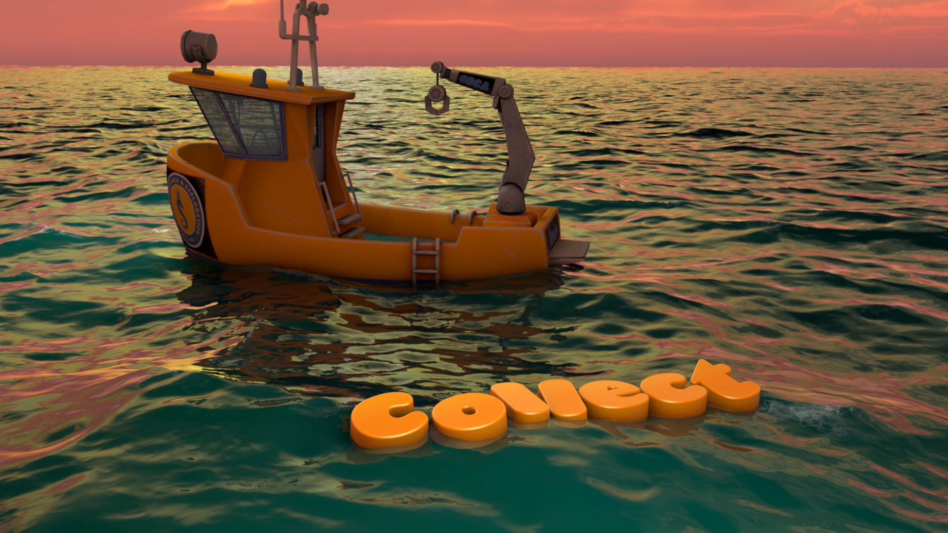 3D Generated Water Simulation, with floating letters