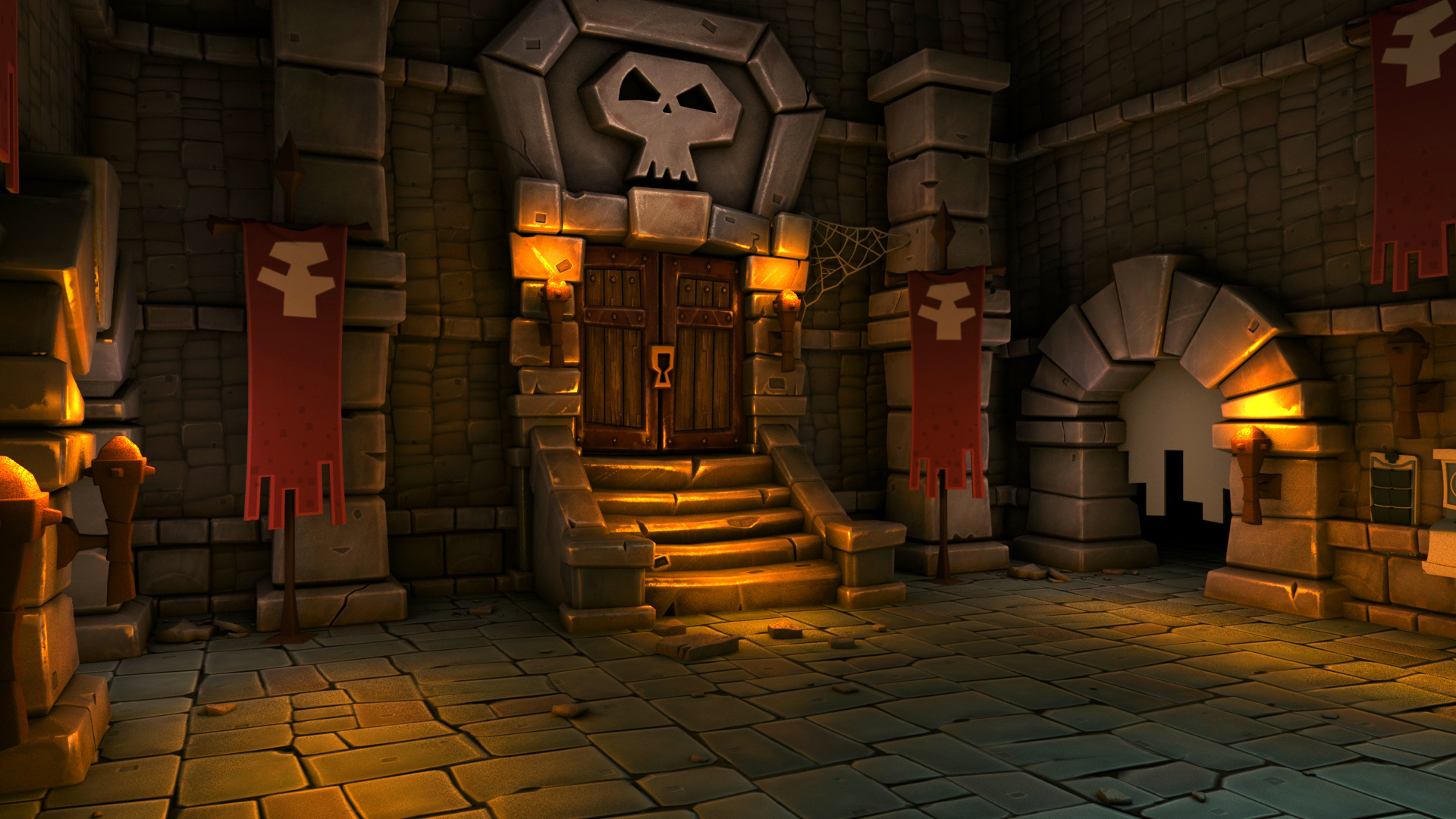 Rendered Scene with Lighting, Main Doors