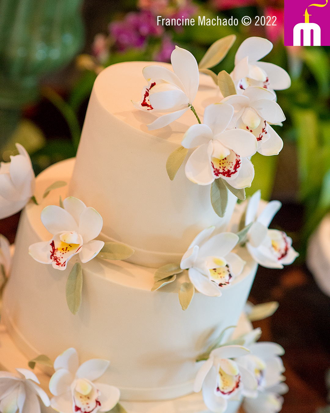 Francine Machado – Cake & Design – Bolos e Doces – Casamento – Bolo de 3 andares com flores de açúçar – Paraty – RJ