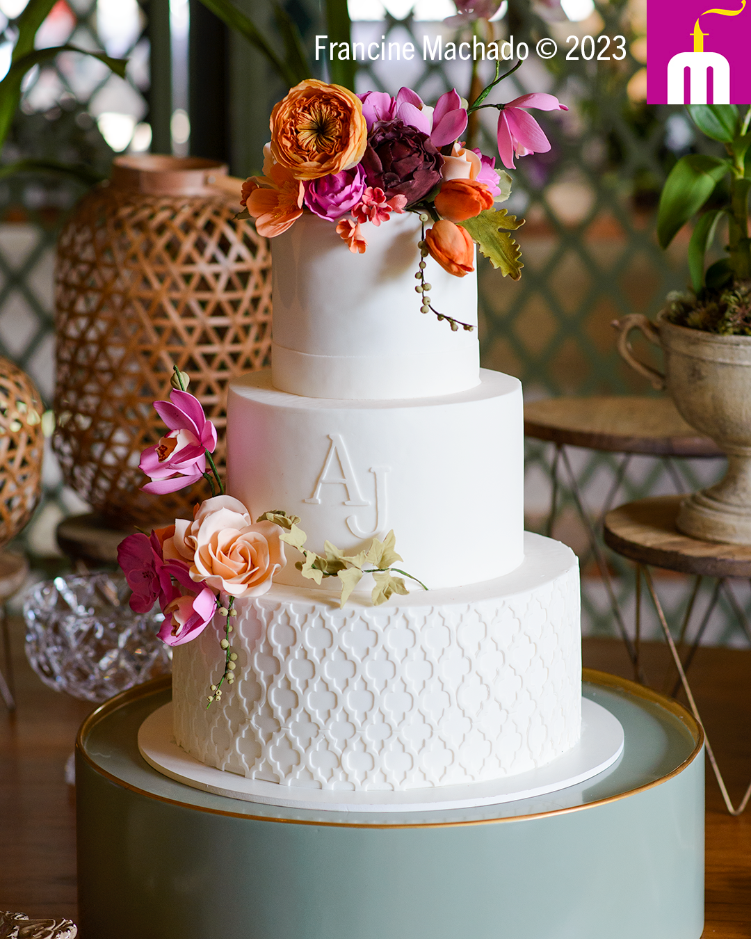 Francine Machado – Cake & Design – Bolos e Doces – Bolo de Casamento com 3 andares – Espaço LeSix – Jacareí, SP