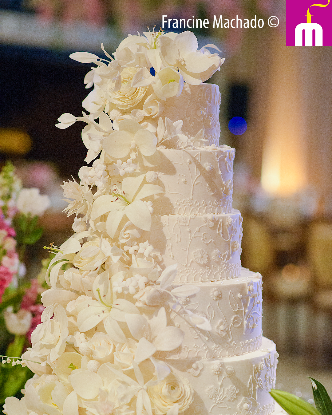 Francine Machado – Cake & Design – Bolos e Doces – Bolo para Casamento com 6 andares – Espaço LeSix – Jacareí – SP