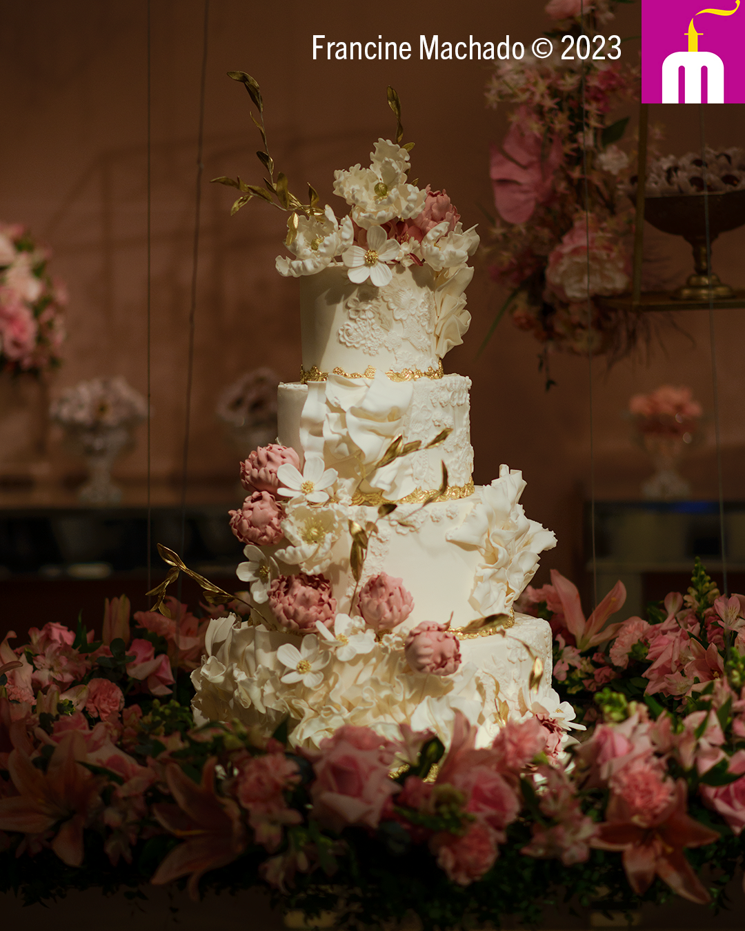 Francine Machado – Cake & Design – Bolos e Doces – Bolo de Casamento com 4 andares – Espaço LeSix – Jacareí, SP