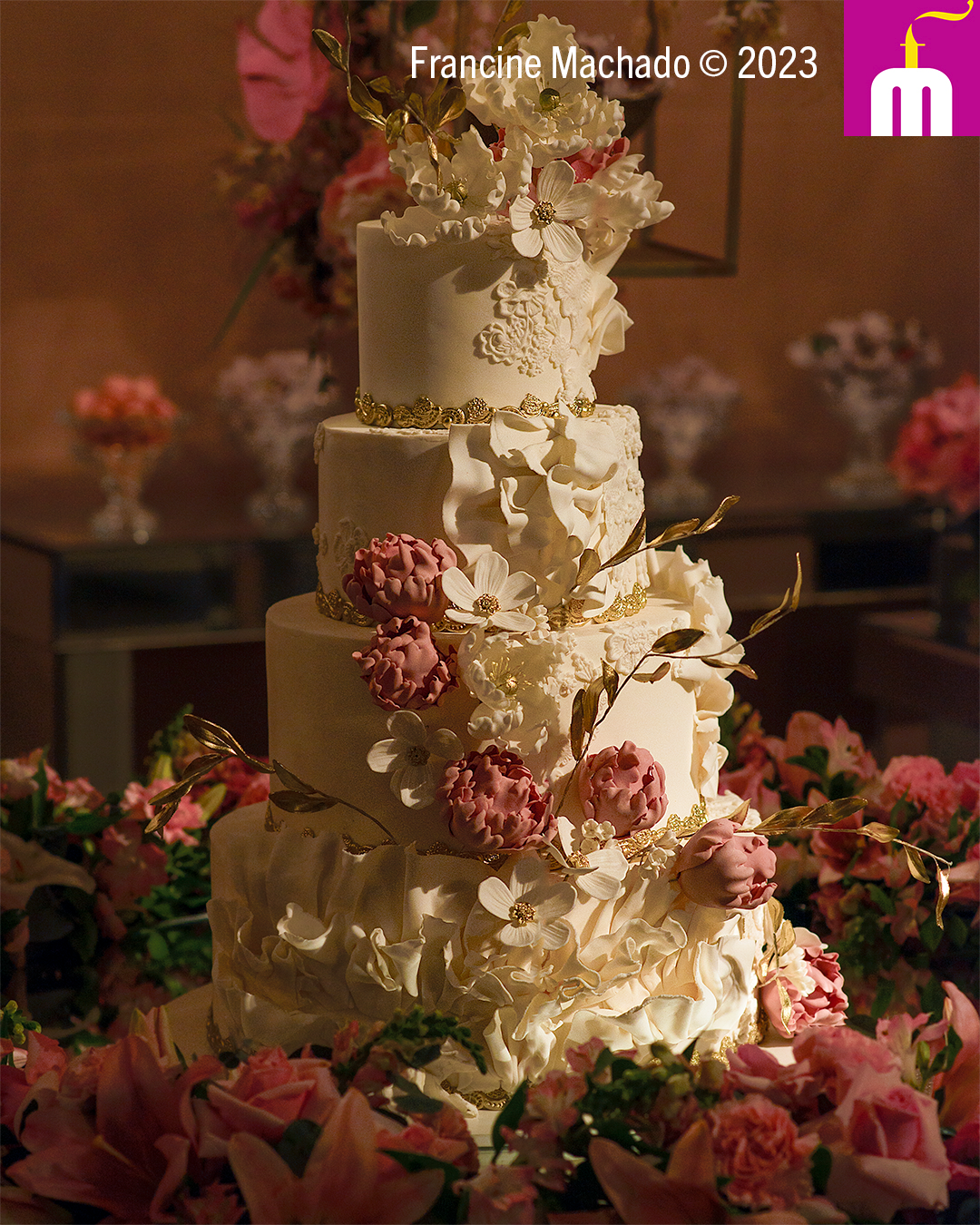 Francine Machado – Cake & Design – Bolos e Doces – Bolo de Casamento com 4 andares – Espaço LeSix – Jacareí, SP