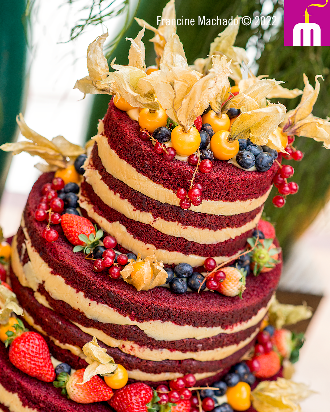 Francine Machado – Cake & Design – Bolos e Doces – Naked Cake de 4 andares – Casamento na Praia – Ilha Bela, SP