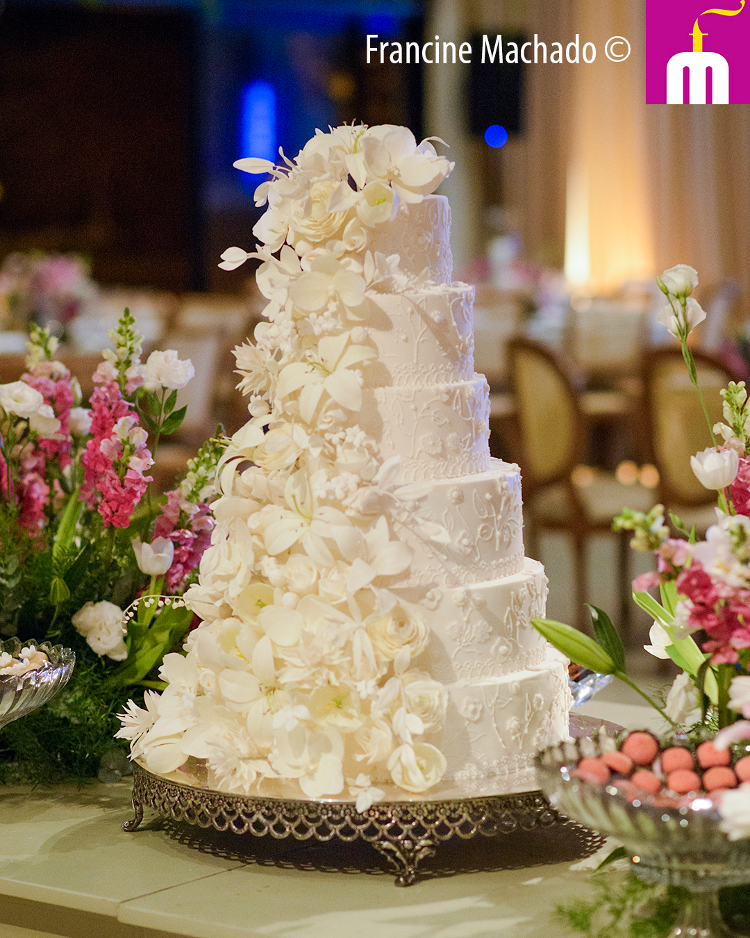 Francine Machado – Cake & Design – Bolos e Doces – Bolo para Casamento com 6 andares – Espaço LeSix – Jacareí – SP