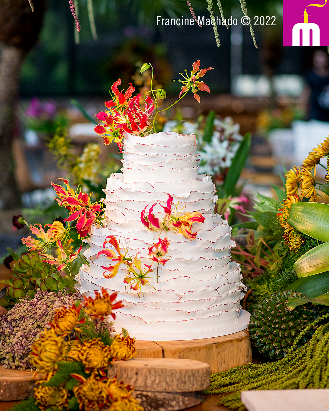 Francine Machado – Cake & Design – Bolos e Doces – Bolo Ruffle de Casamento com 4 andares – Terras de Clara, Morungaba, SP
