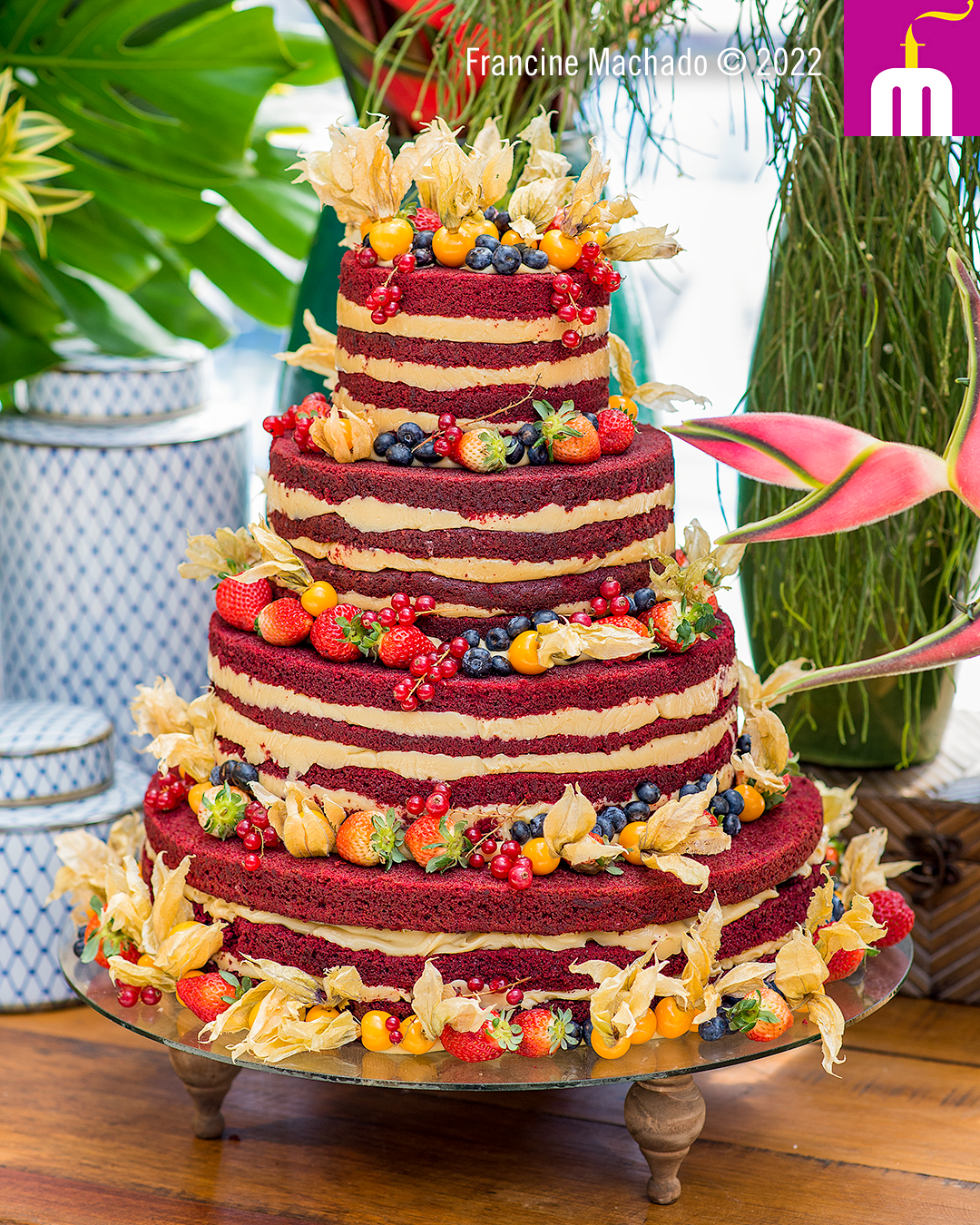 Francine Machado – Cake & Design – Bolos e Doces – Naked Cake de 4 andares – Casamento na Praia – Ilha Bela, SP