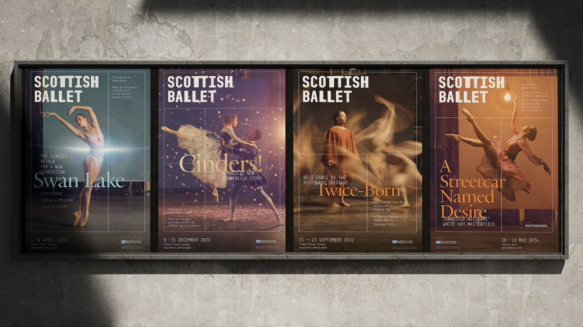 A series of Scottish Ballet's production posters.