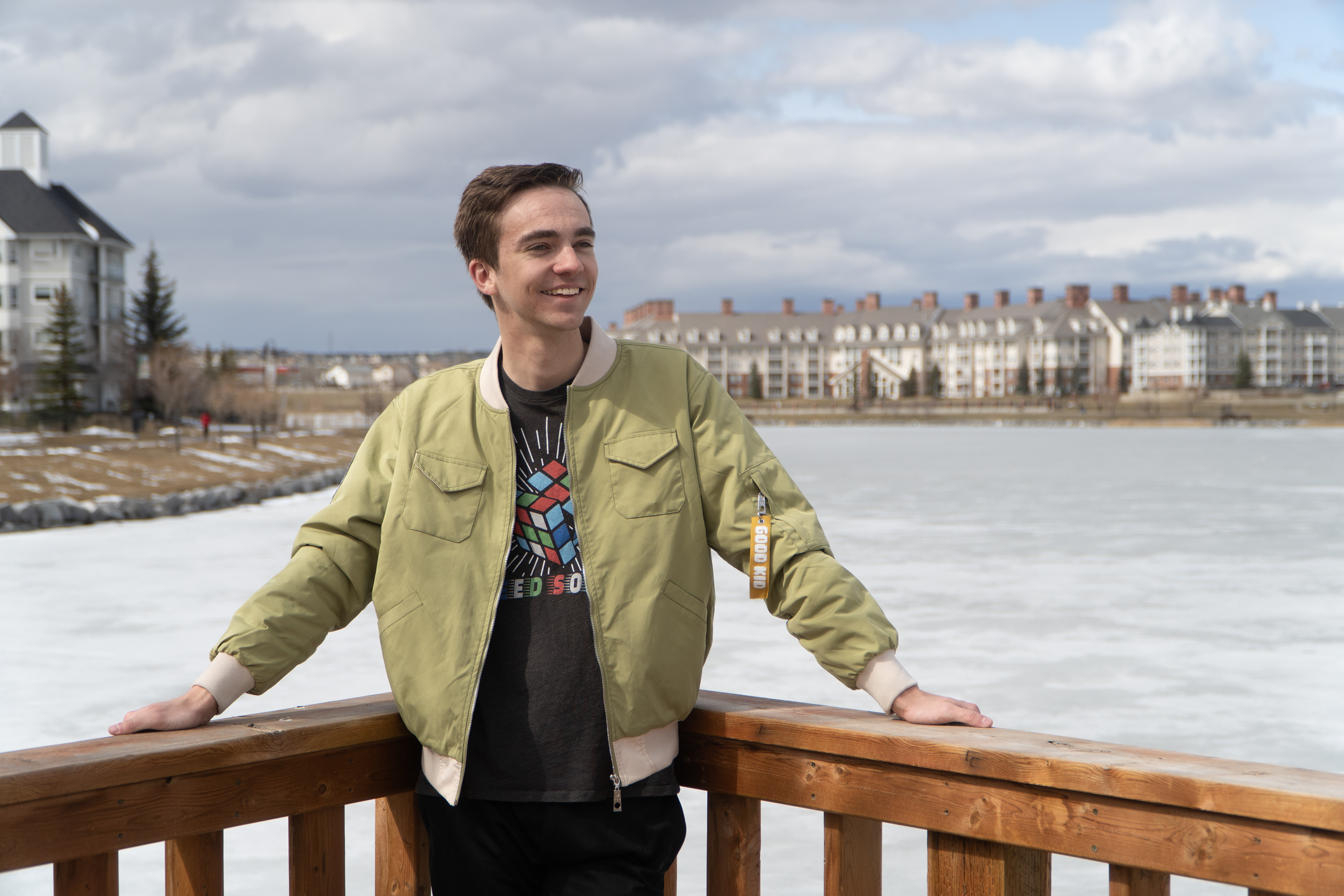 Liam Jacobs poses near Country Hills Village Pond in northwest Calgary