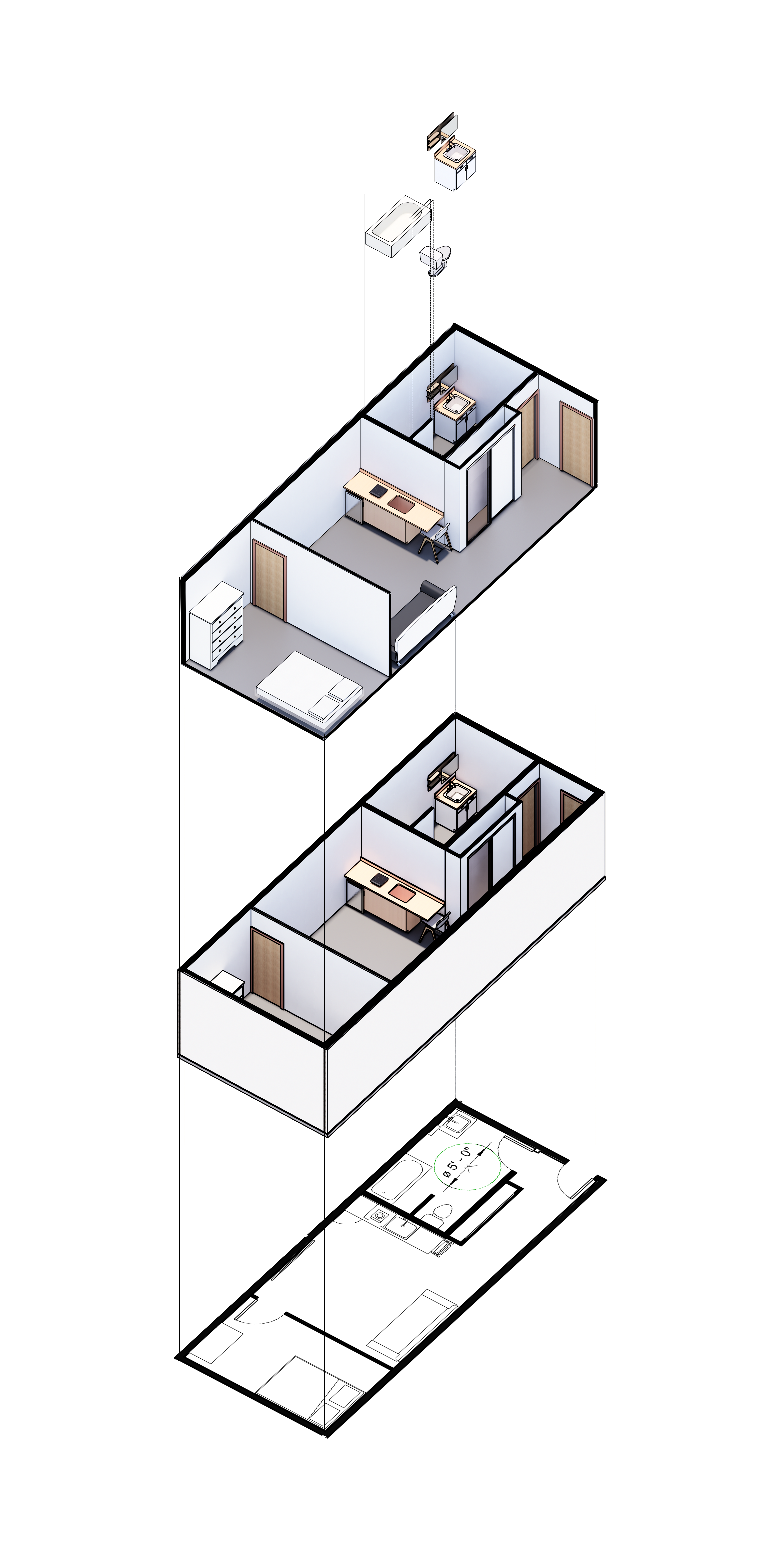 450 Sq Ft Unit Basic Exploded Axon